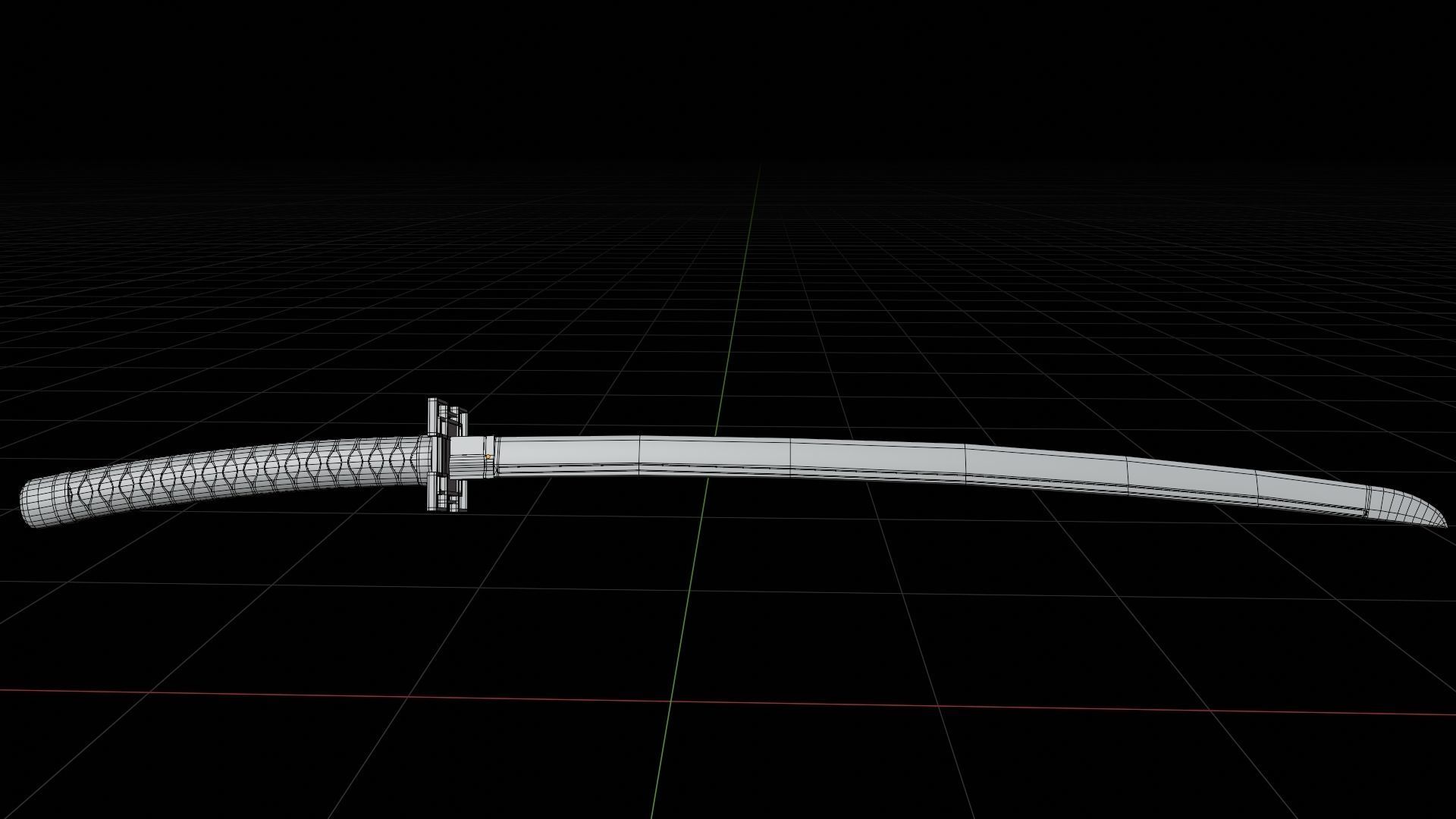 Low poly Katana  Low-poly 3D model_6