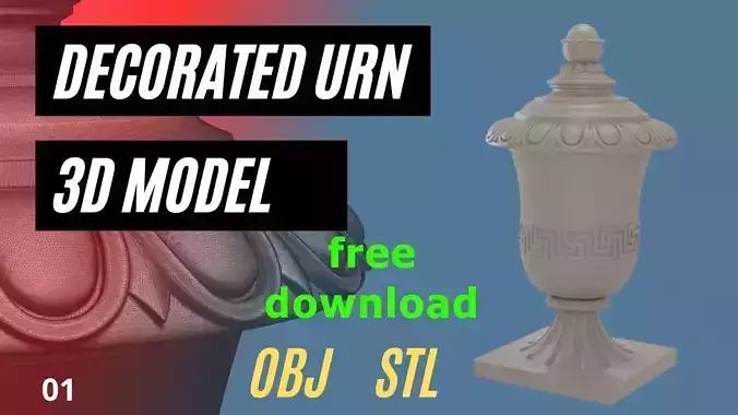 Classical Urn with decorative Greek fret Free 3D model