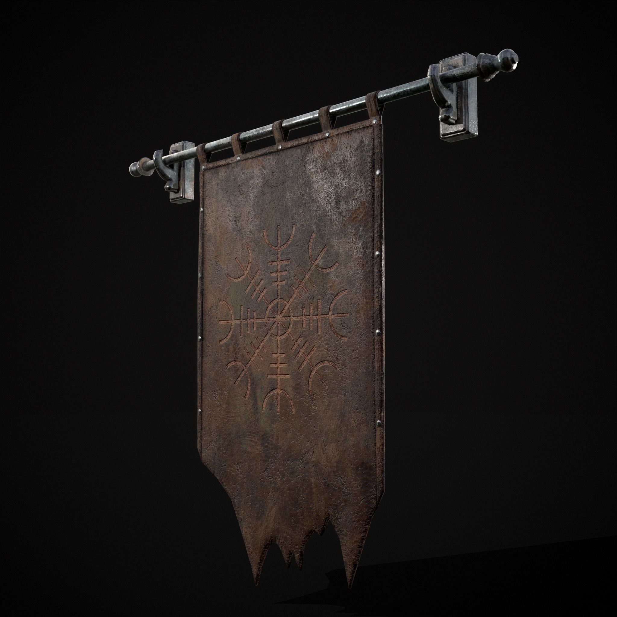 Leather Torn Banner Low-poly 3D model_3