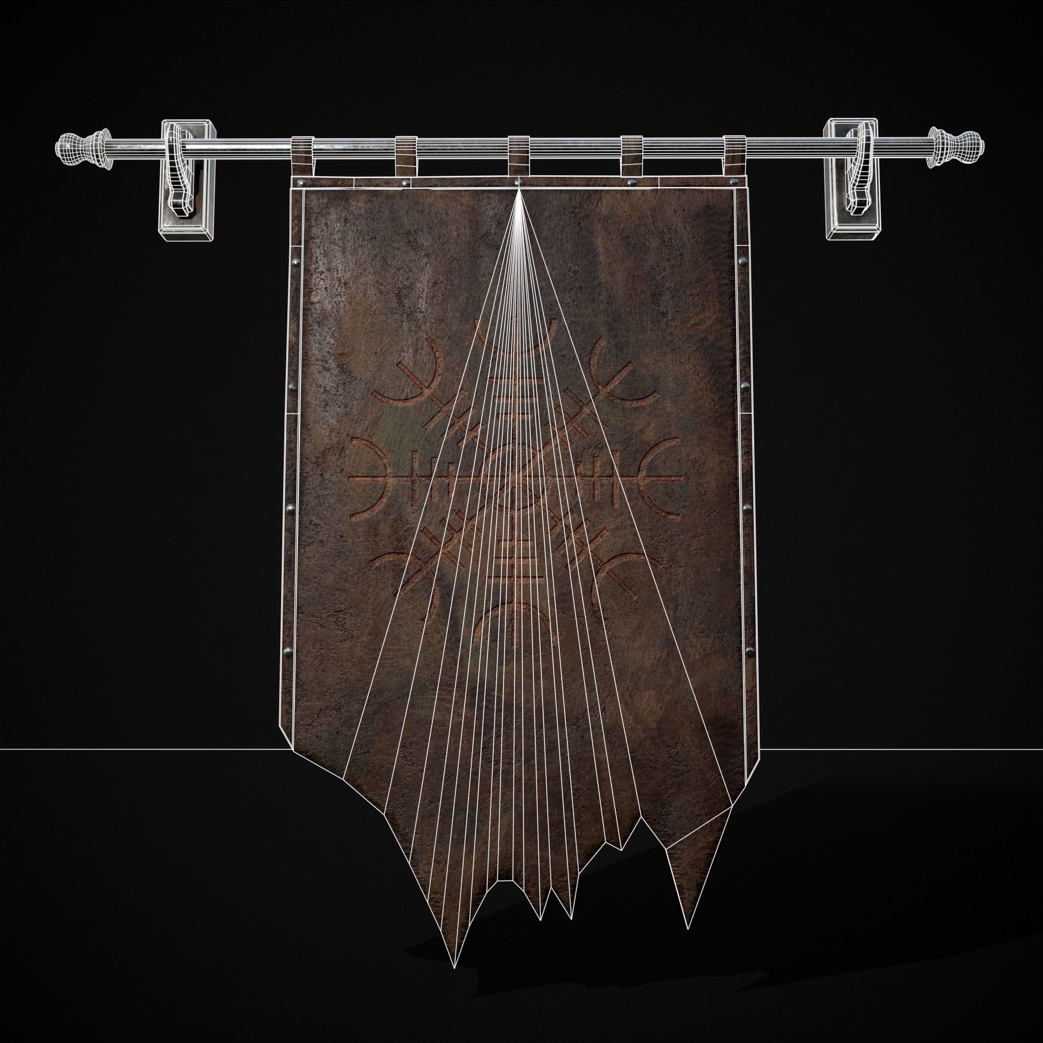 Leather Torn Banner Low-poly 3D model_12