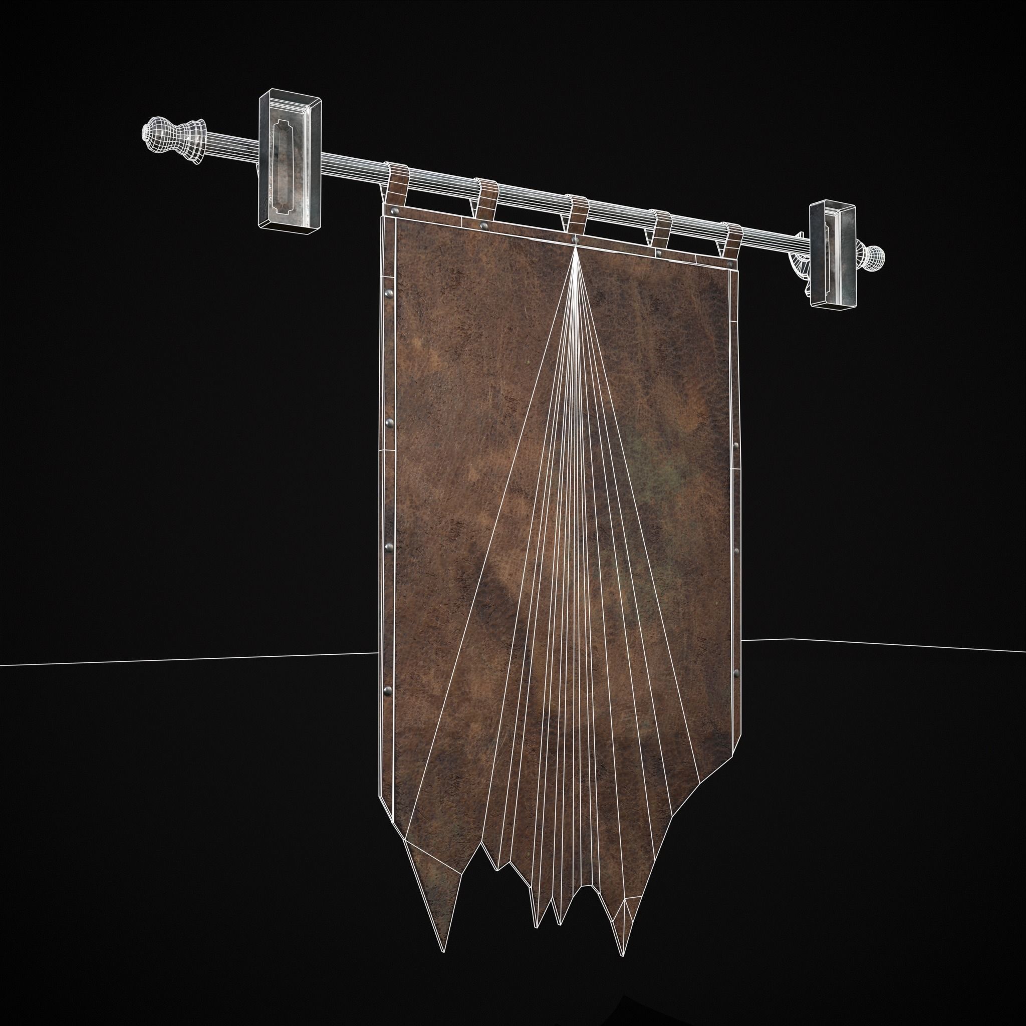 Leather Torn Banner Low-poly 3D model_6