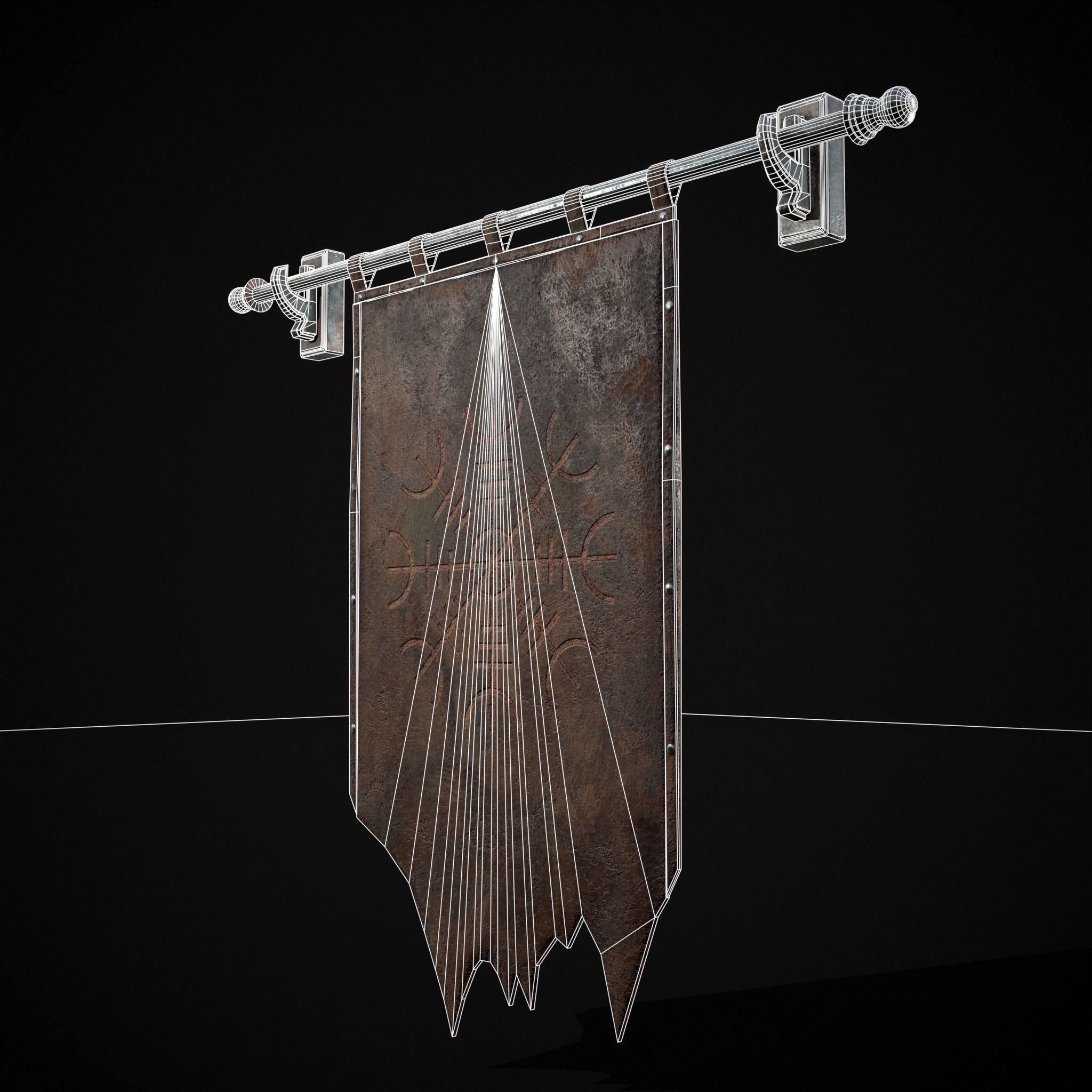 Leather Torn Banner Low-poly 3D model_4