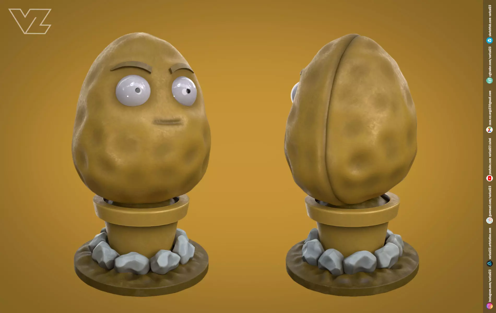 Plants vs Zombies - Wall Nut - 7 File Types - PBR Material Low-poly 3D model_0