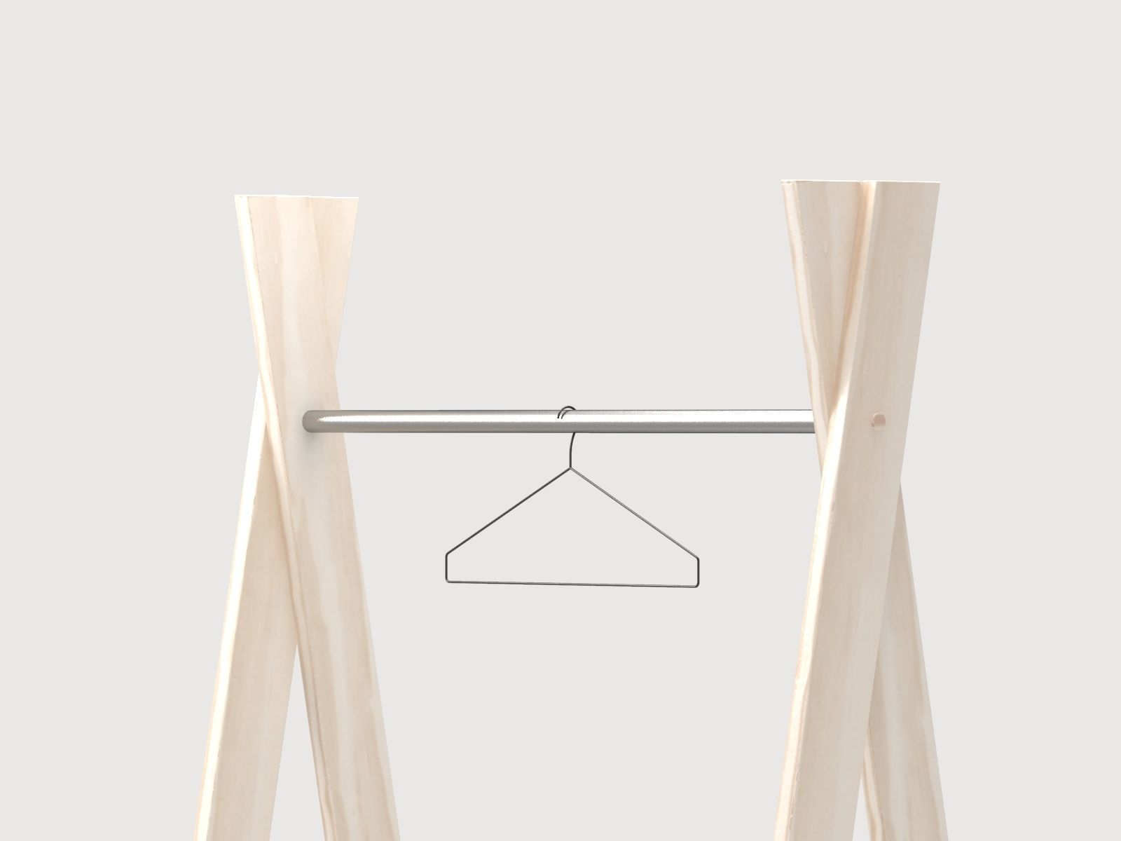 Wooden clothes rack and hanger 3D model_1