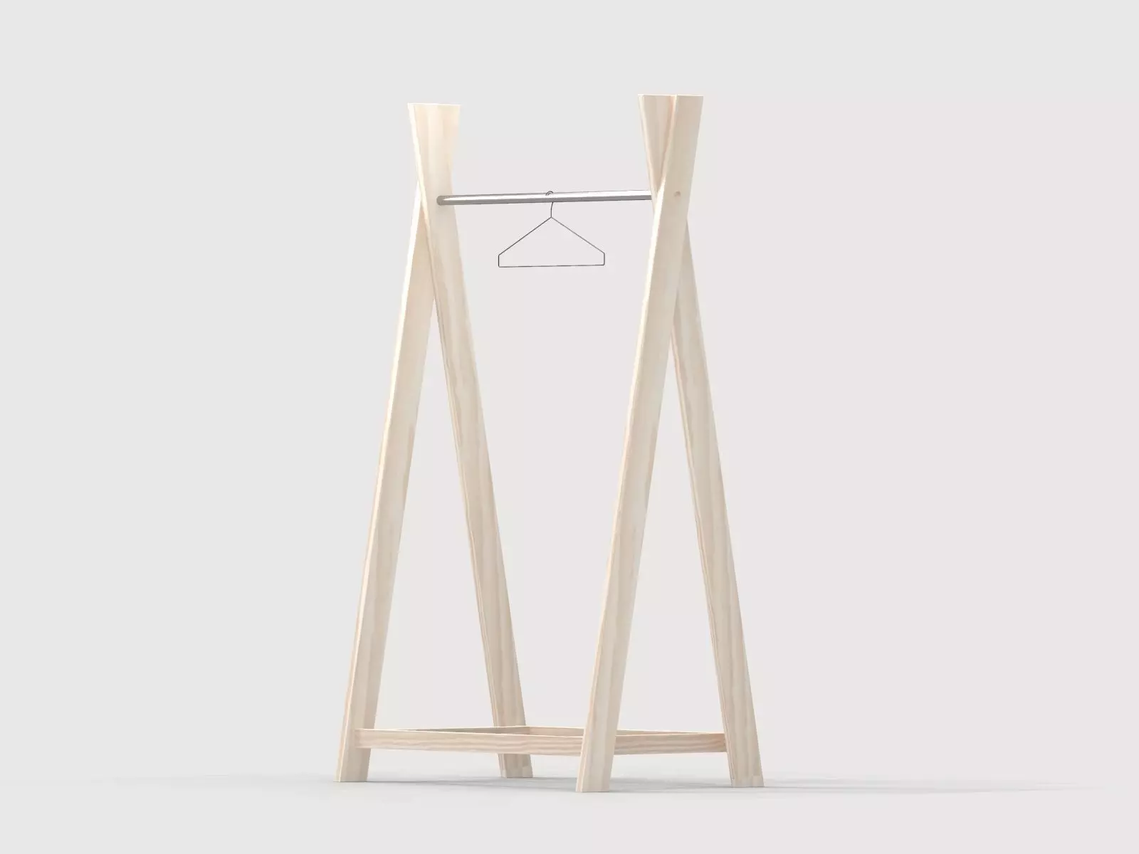 Wooden clothes rack and hanger 3D model_0