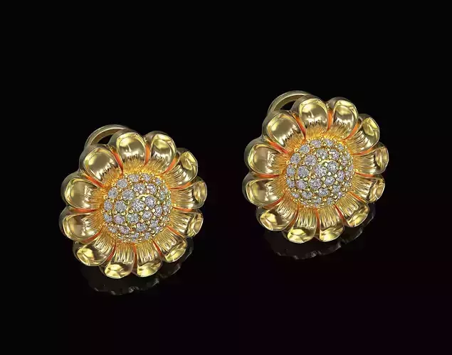 Flower Earrings with gems ball