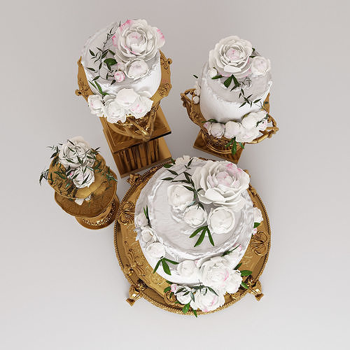 The Wedding cake with peonies 3D model 7