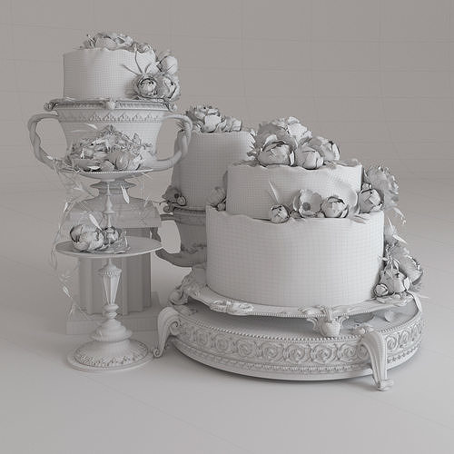 The Wedding cake with peonies 3D model 4