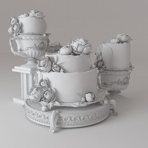 The Wedding cake with peonies 3D model 6
