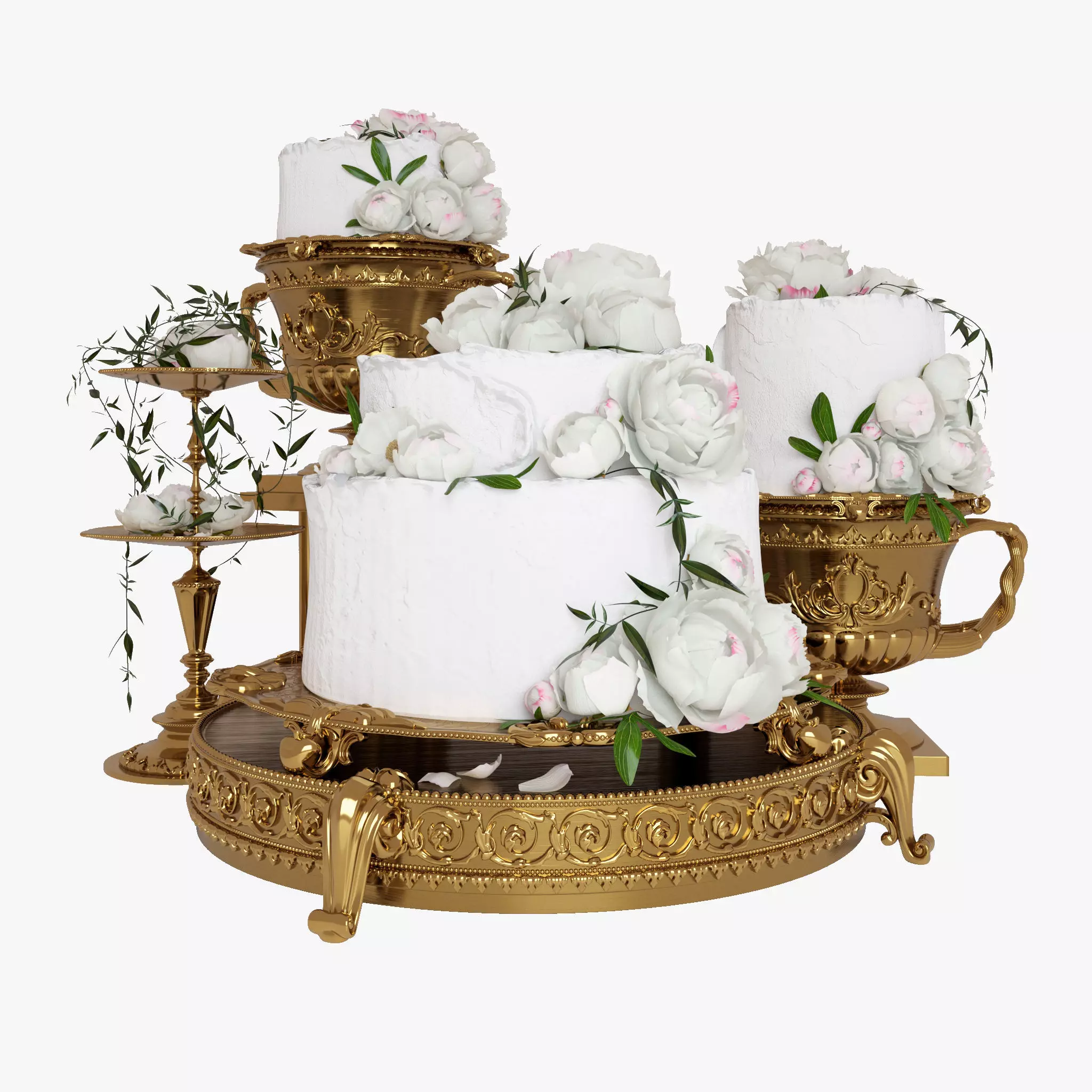 The Wedding cake with peonies 3D model