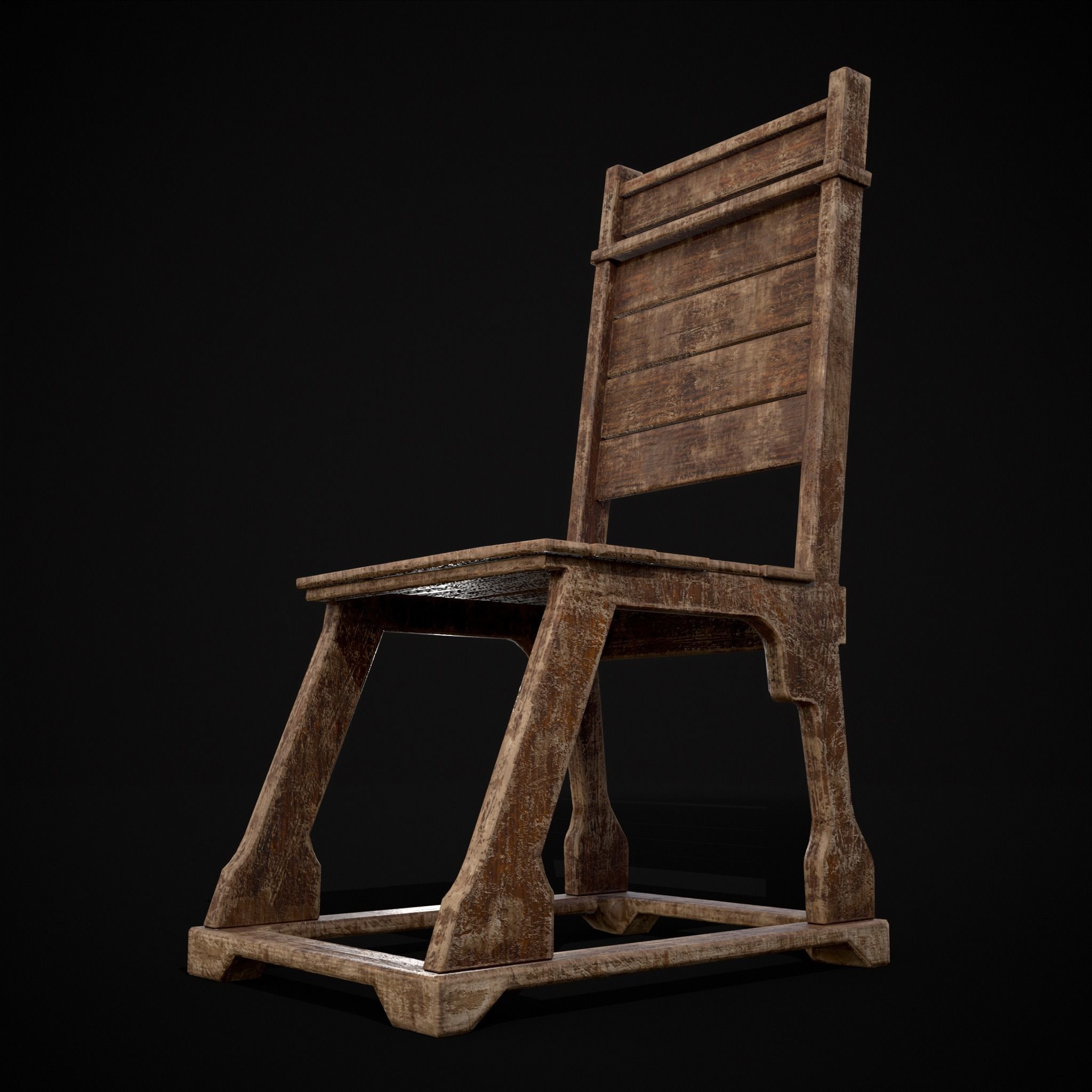 Sturdy Rustic Chair Low-poly 3D model_7