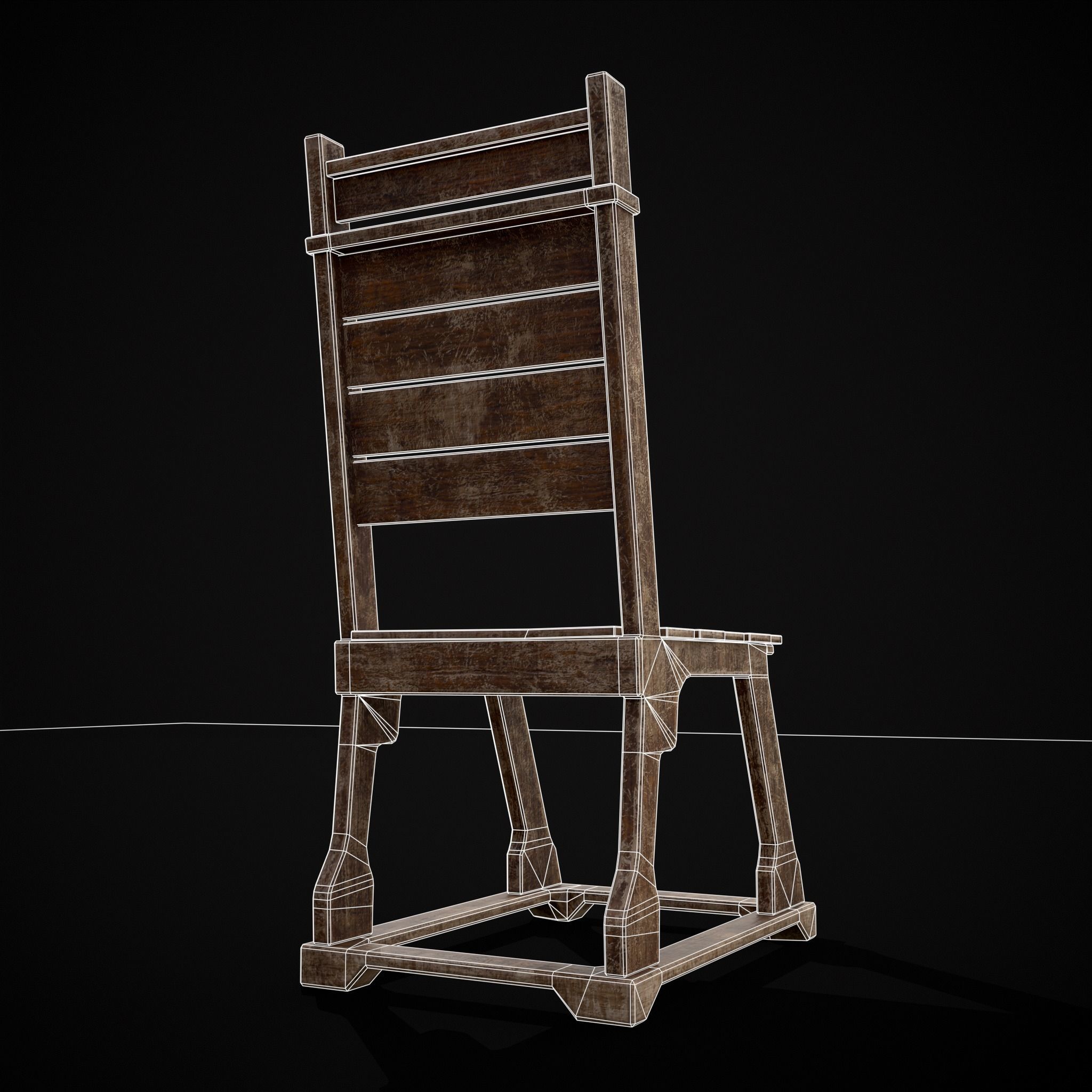 Sturdy Rustic Chair Low-poly 3D model_12