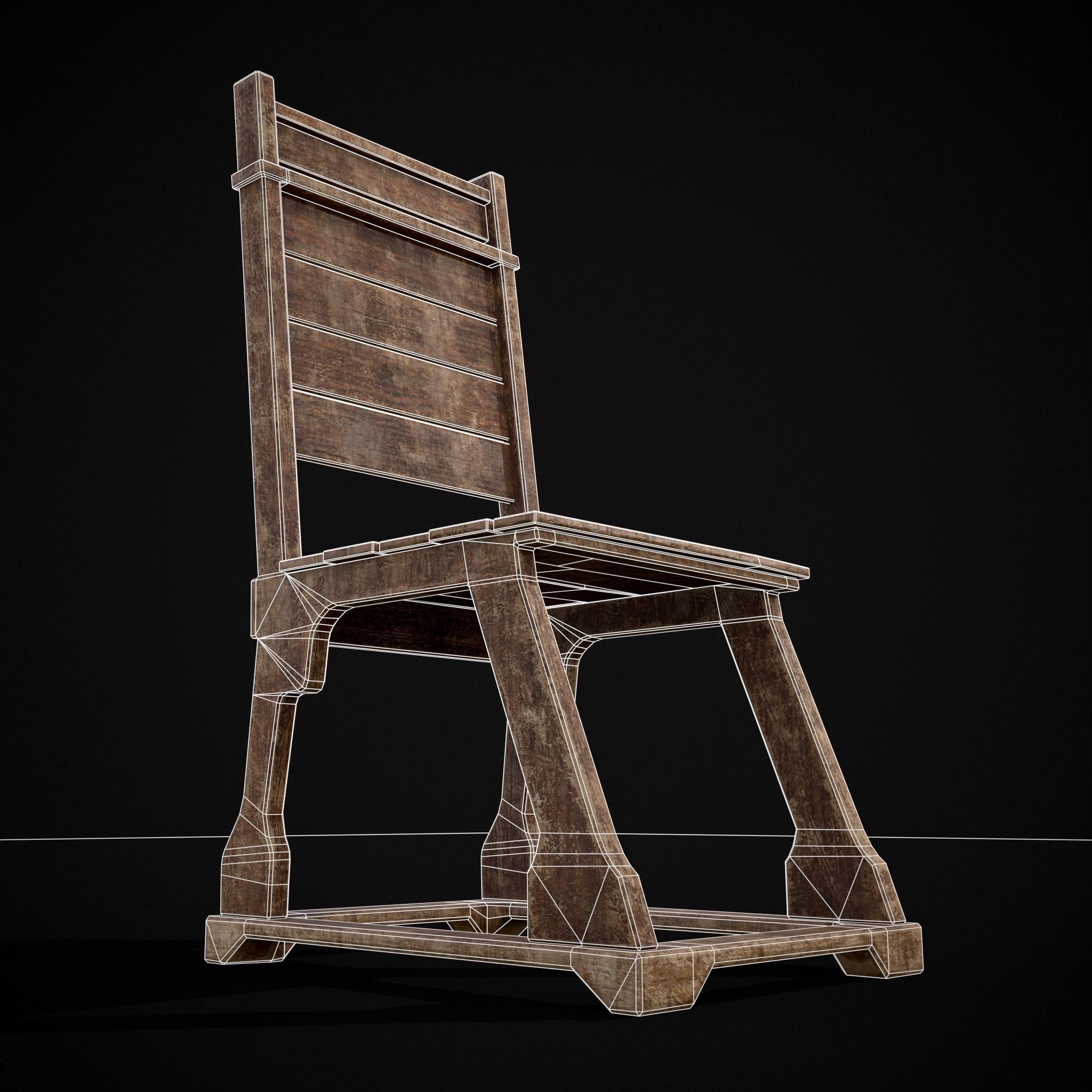 Sturdy Rustic Chair Low-poly 3D model_4