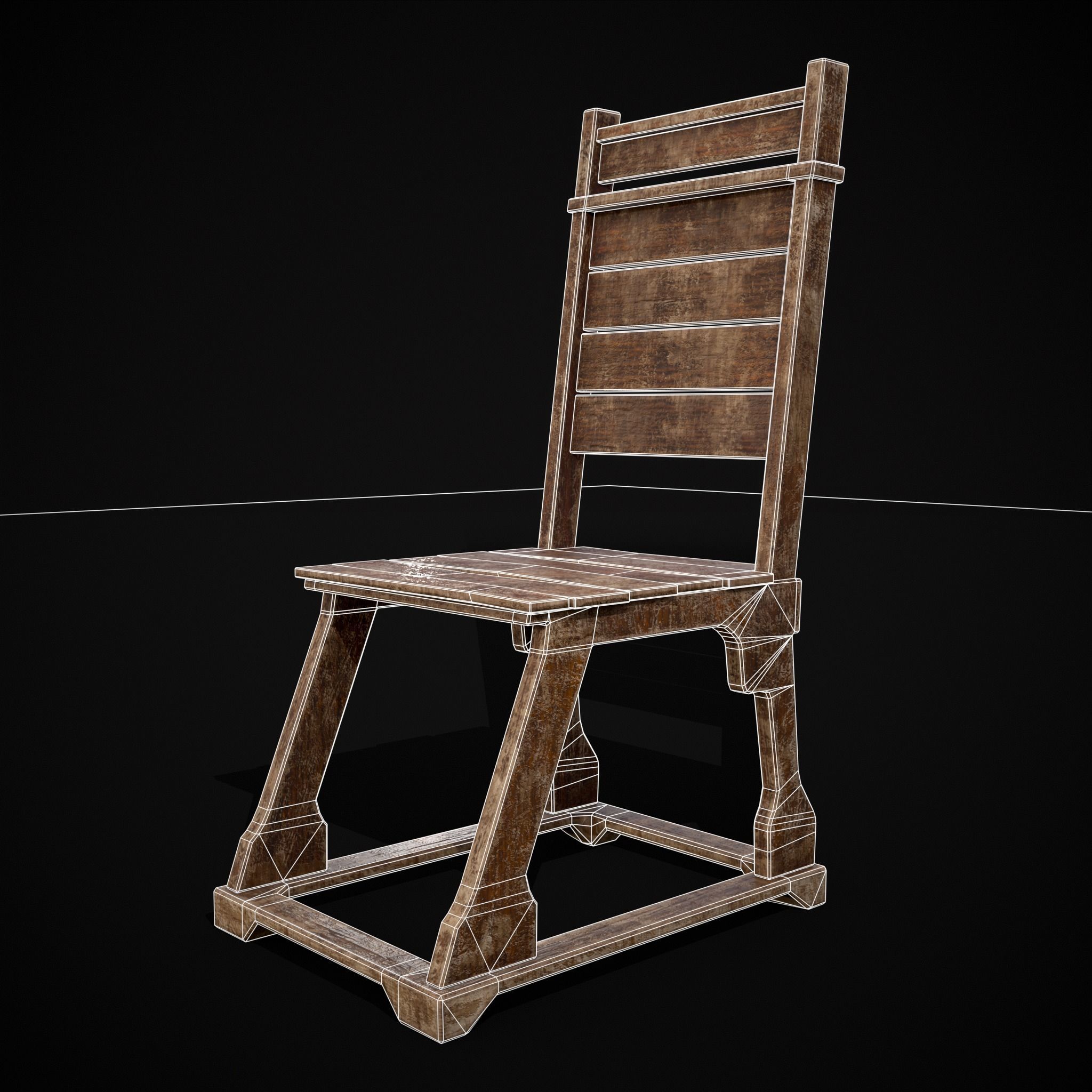 Sturdy Rustic Chair Low-poly 3D model_16