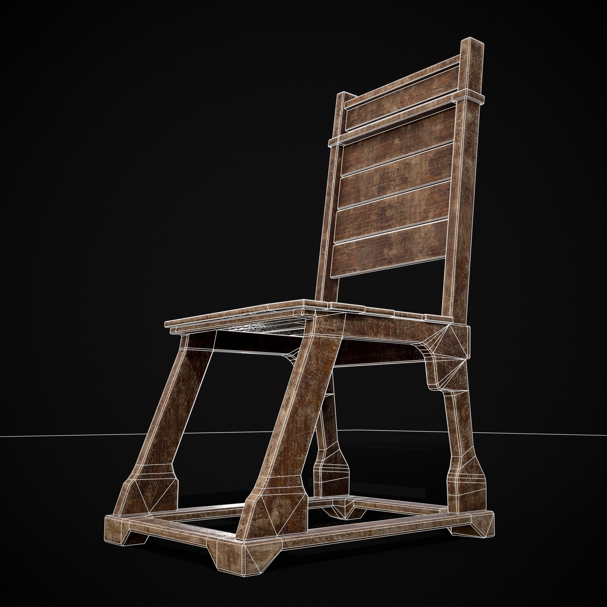Sturdy Rustic Chair Low-poly 3D model_8