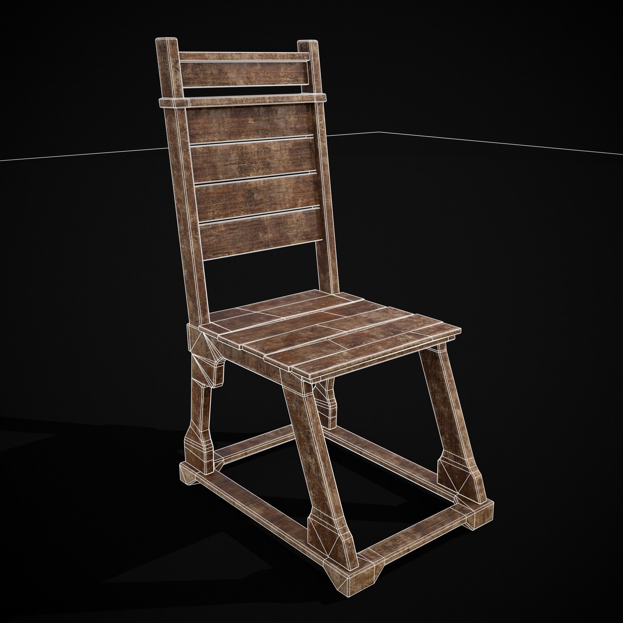Sturdy Rustic Chair Low-poly 3D model_10