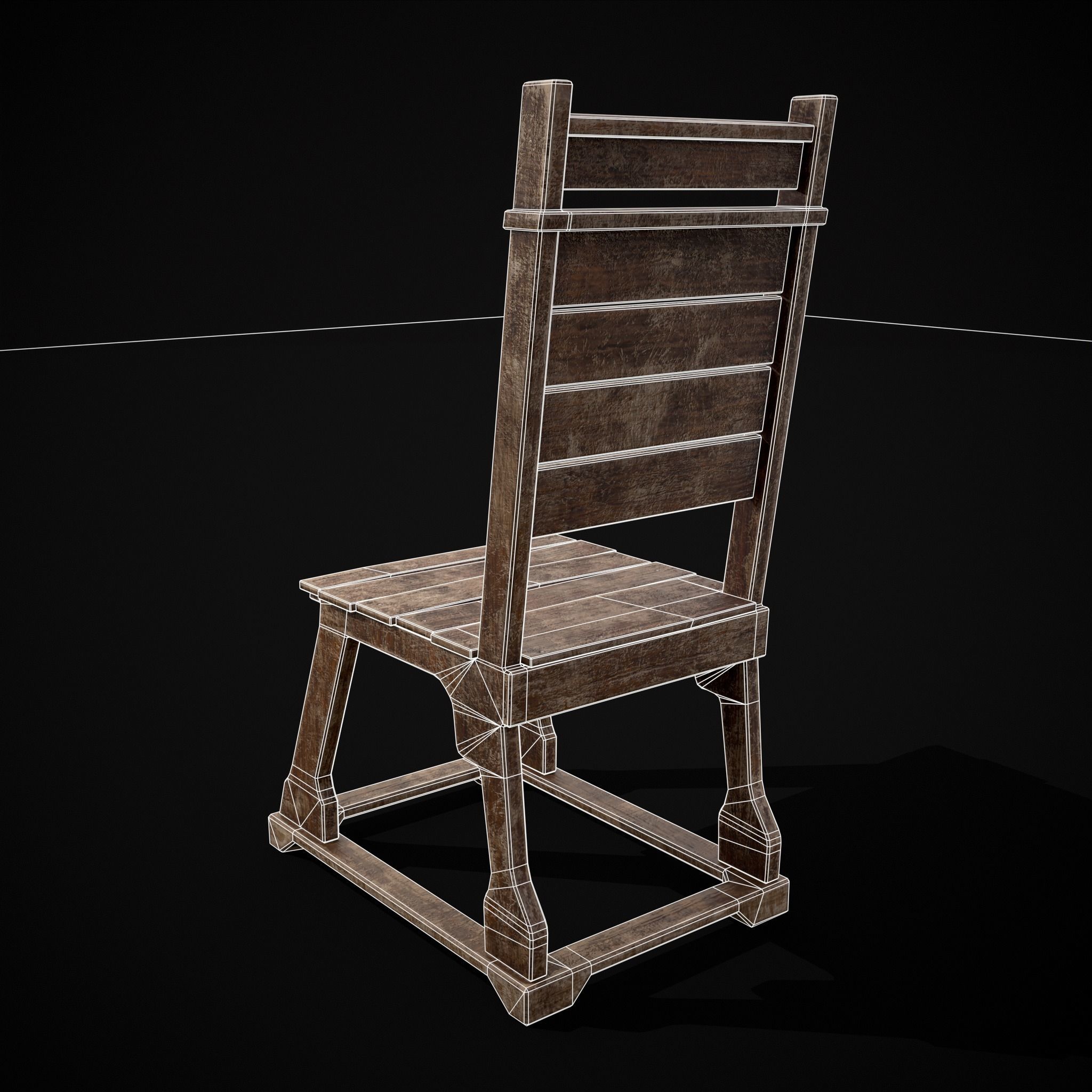Sturdy Rustic Chair Low-poly 3D model_6