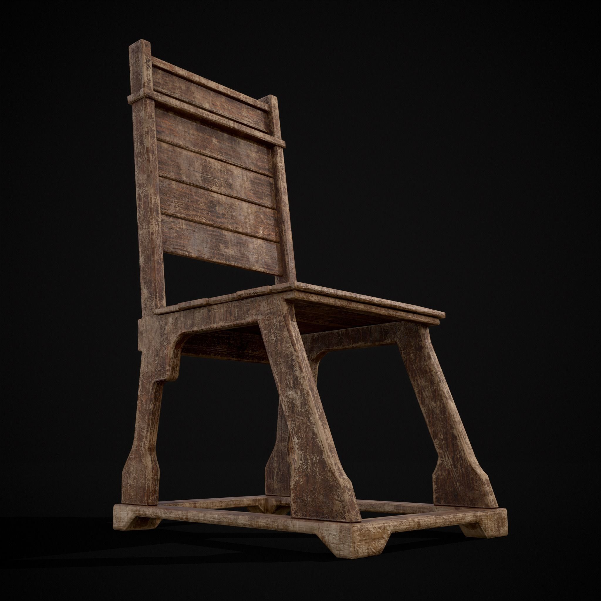 Sturdy Rustic Chair Low-poly 3D model_3