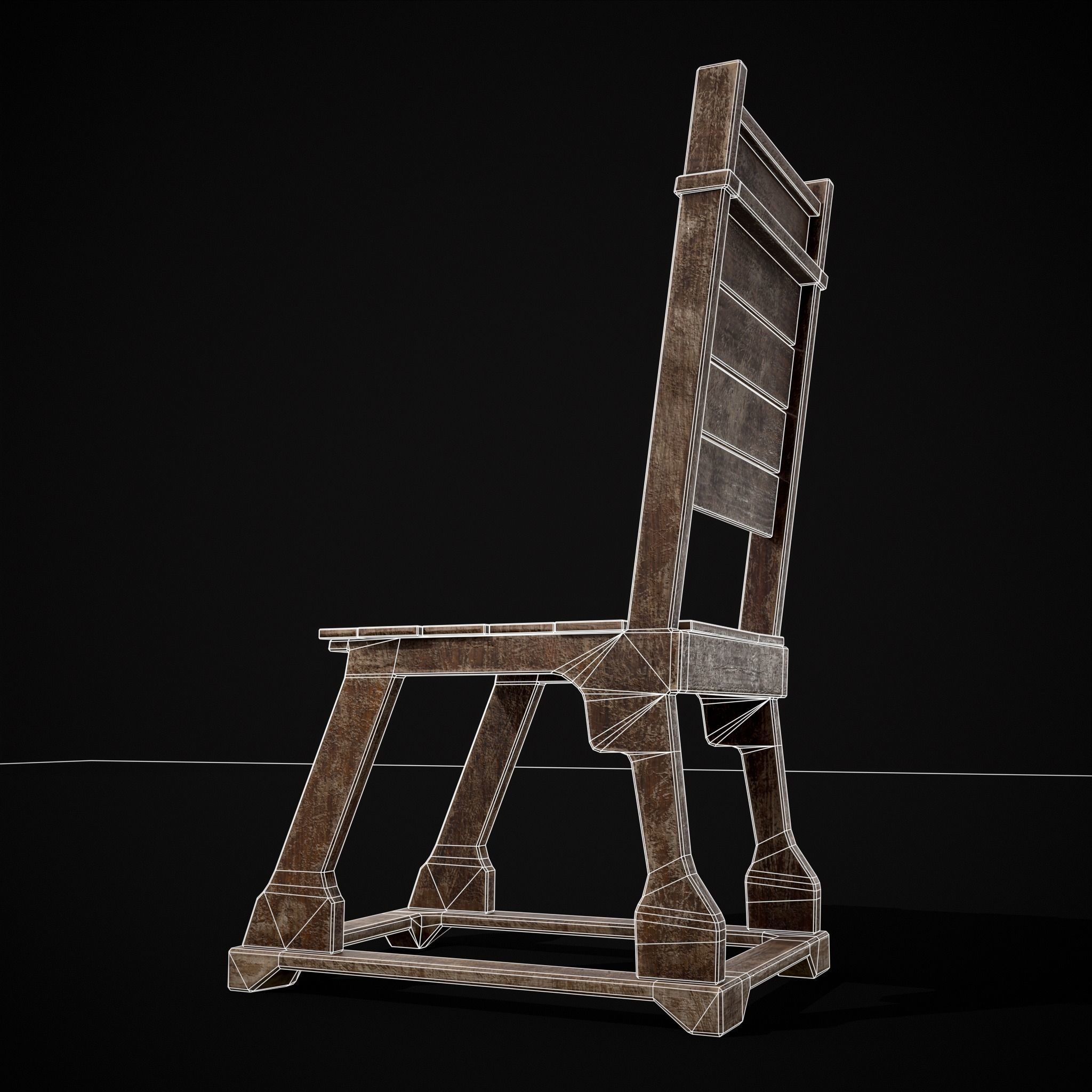 Sturdy Rustic Chair Low-poly 3D model_14