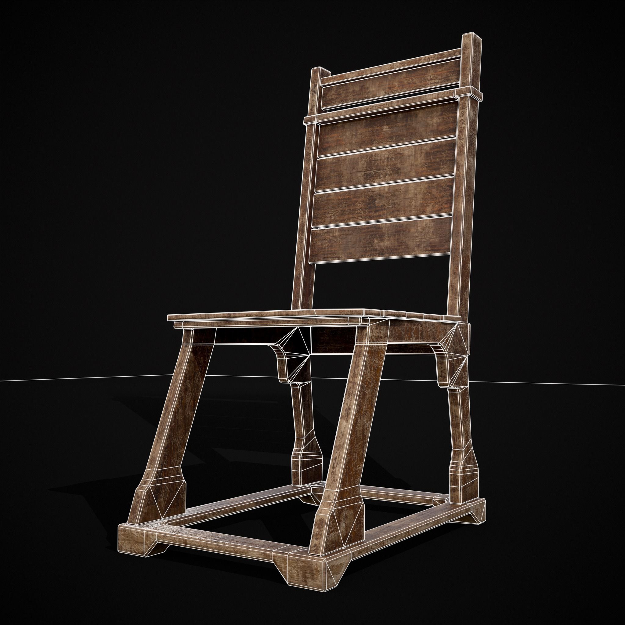 Sturdy Rustic Chair Low-poly 3D model_2