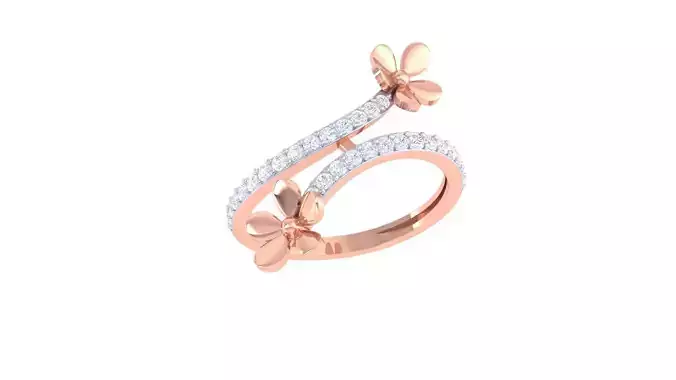 Twin flower High Jewelry Diamond Cocktail Ring renders 3dm stl