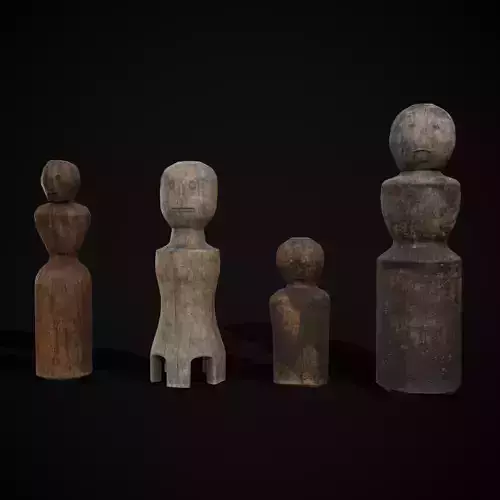 Old Wooden Dolls Low-poly 3D model