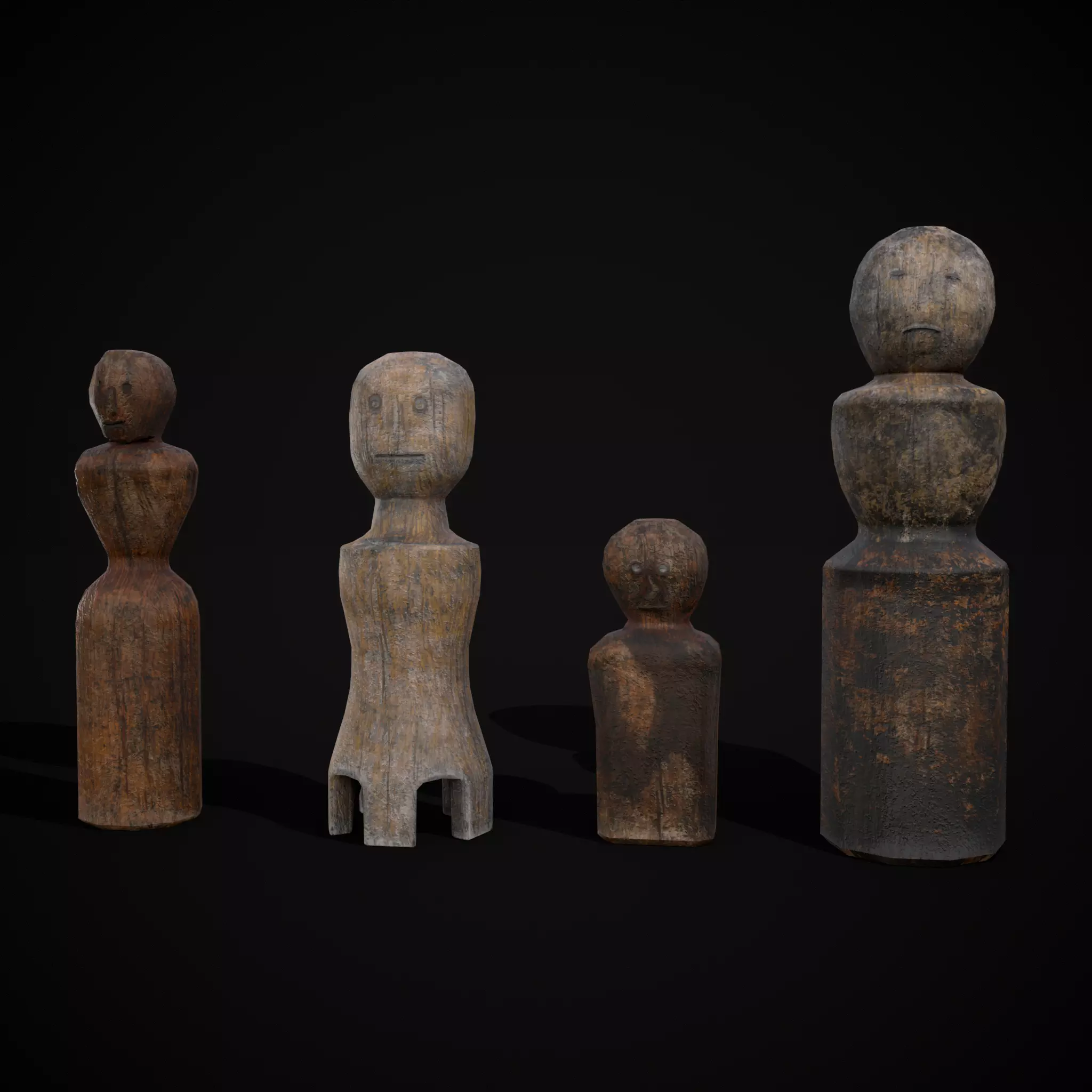Old Wooden Dolls Low-poly 3D model_0