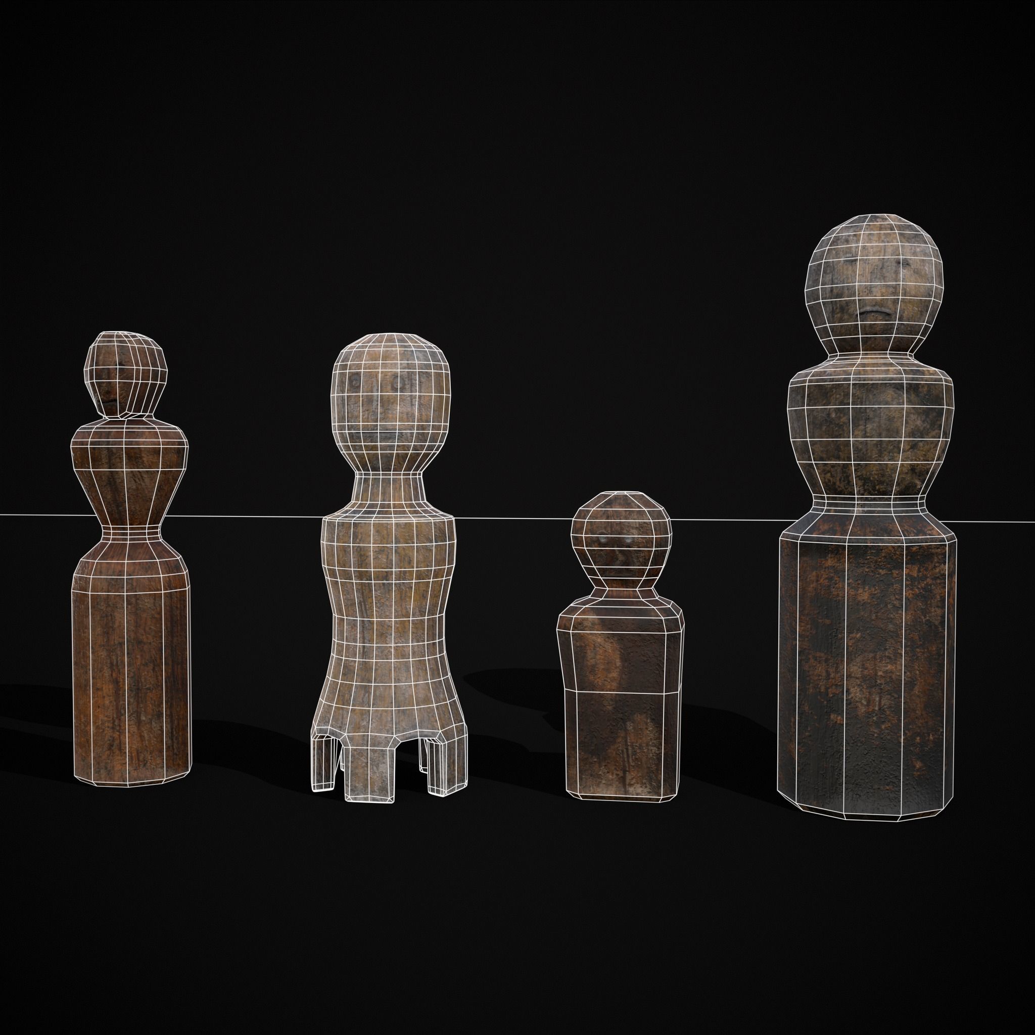 Old Wooden Dolls Low-poly 3D model_2