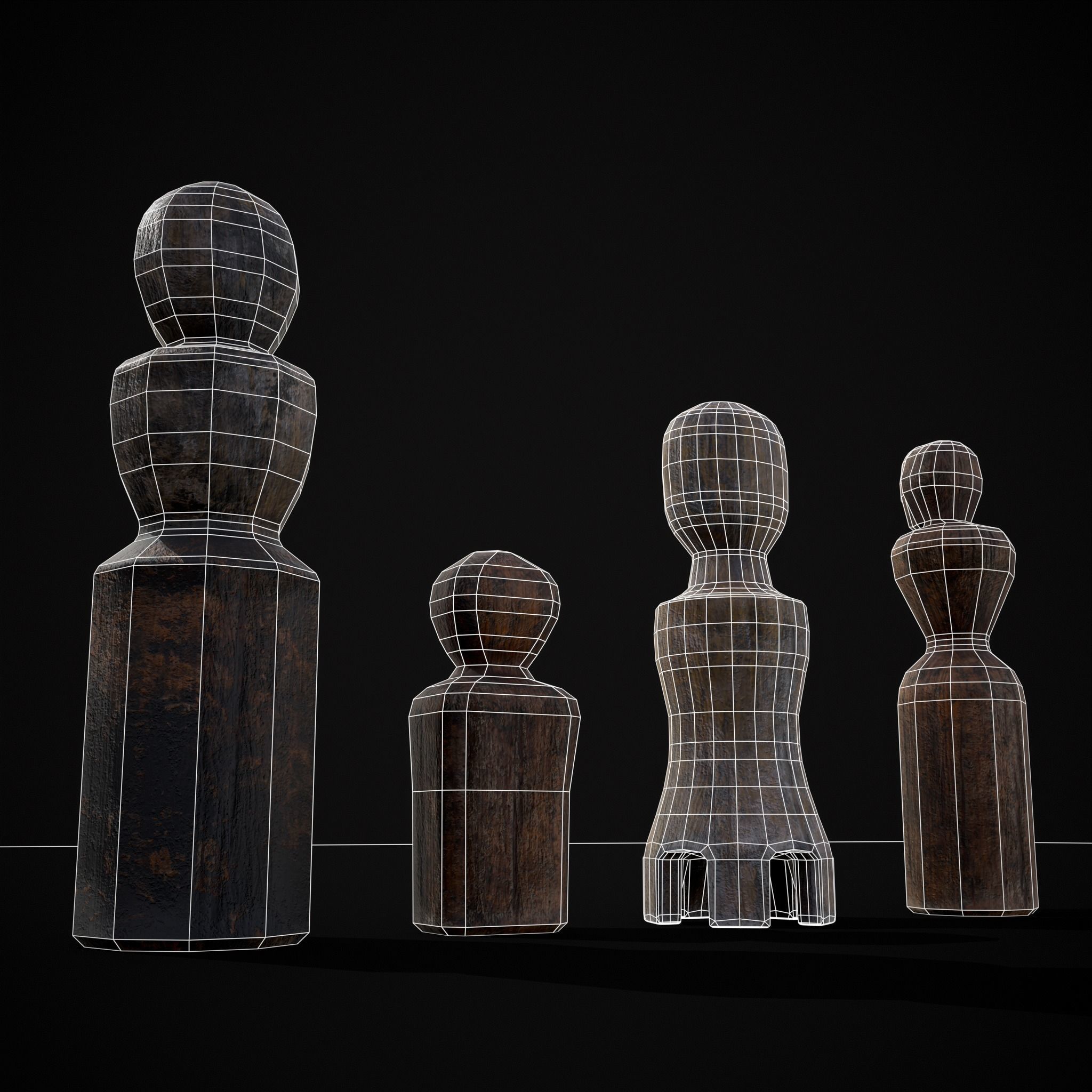 Old Wooden Dolls Low-poly 3D model_8
