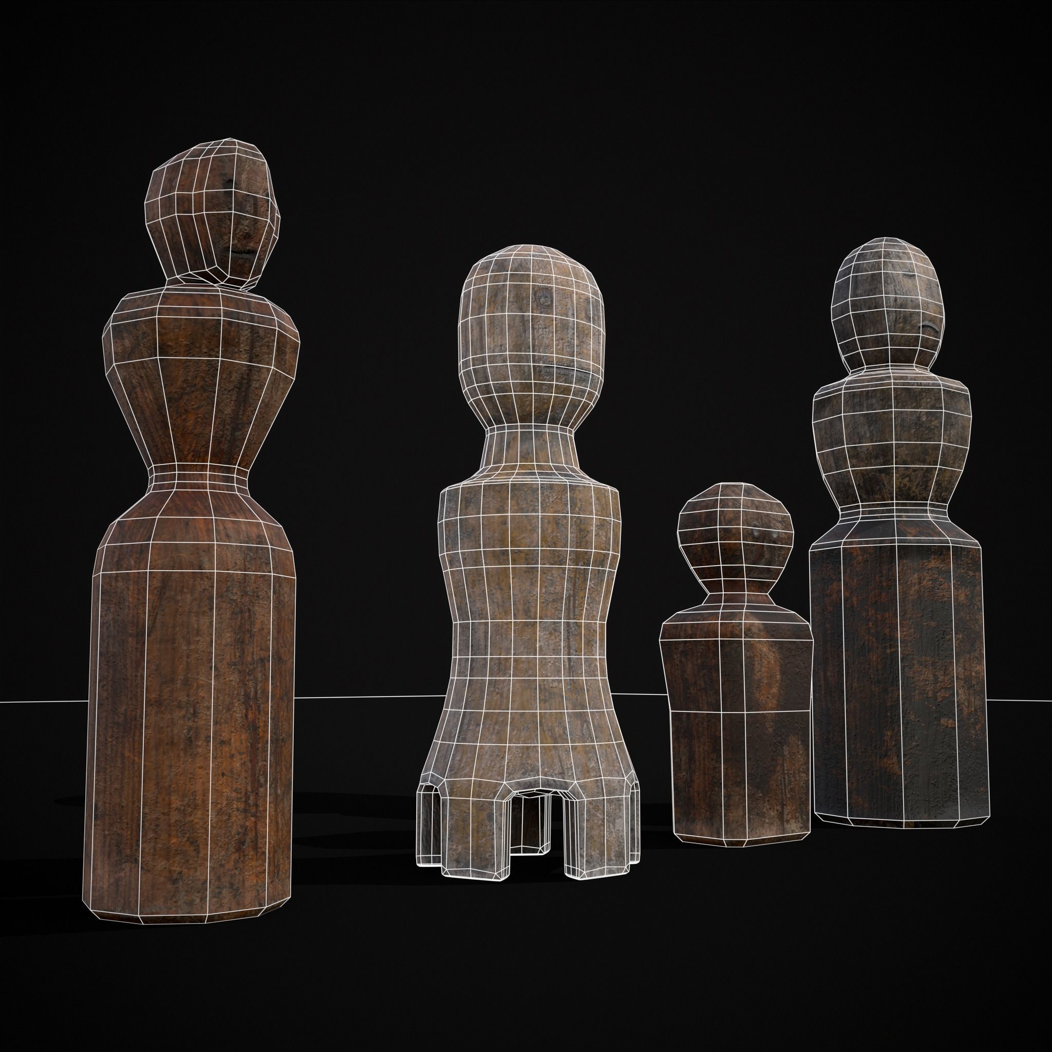 Old Wooden Dolls Low-poly 3D model_4