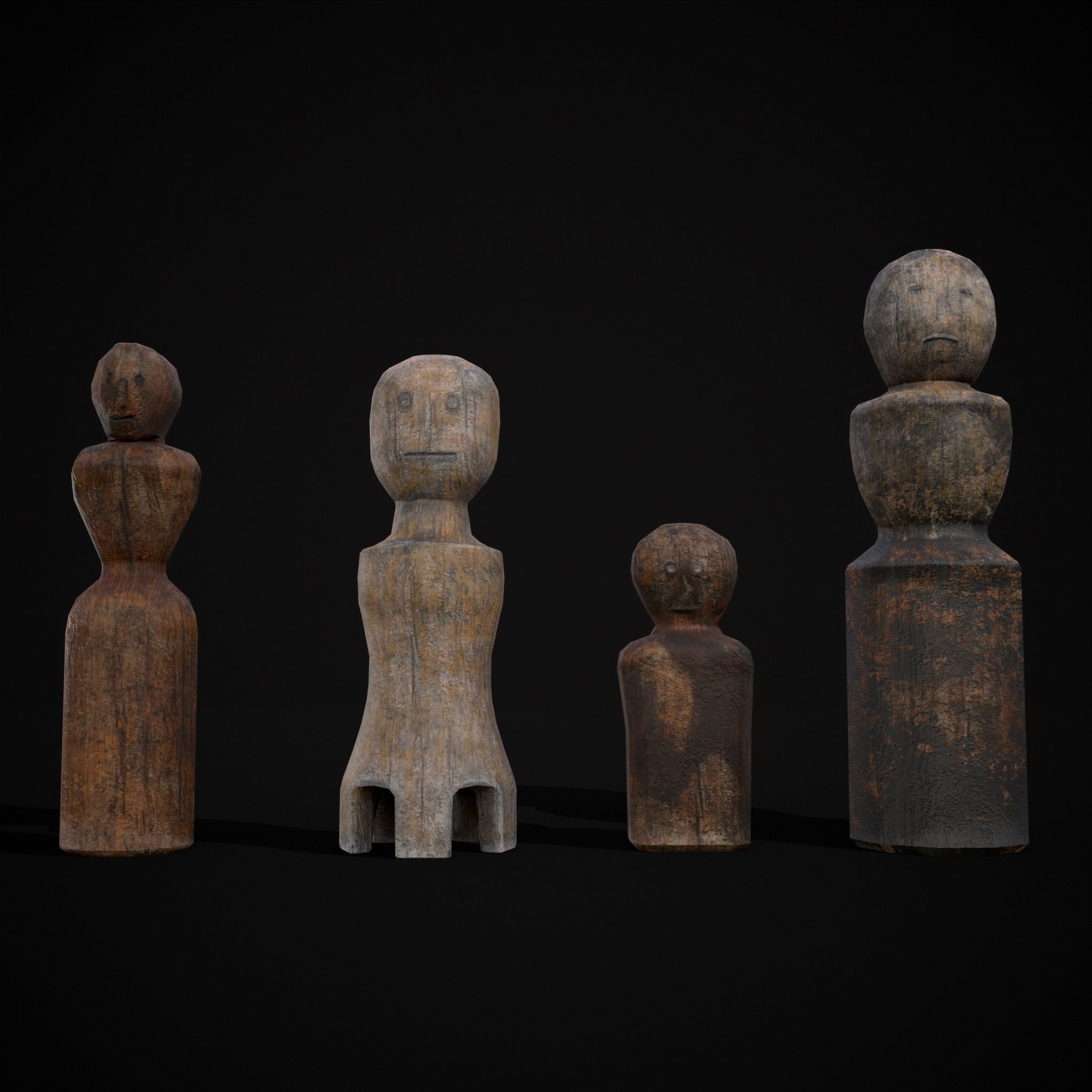 Old Wooden Dolls Low-poly 3D model_9