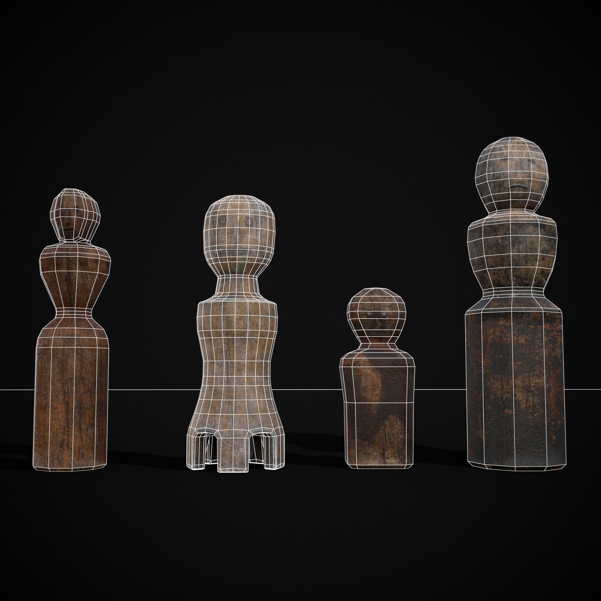 Old Wooden Dolls Low-poly 3D model_10