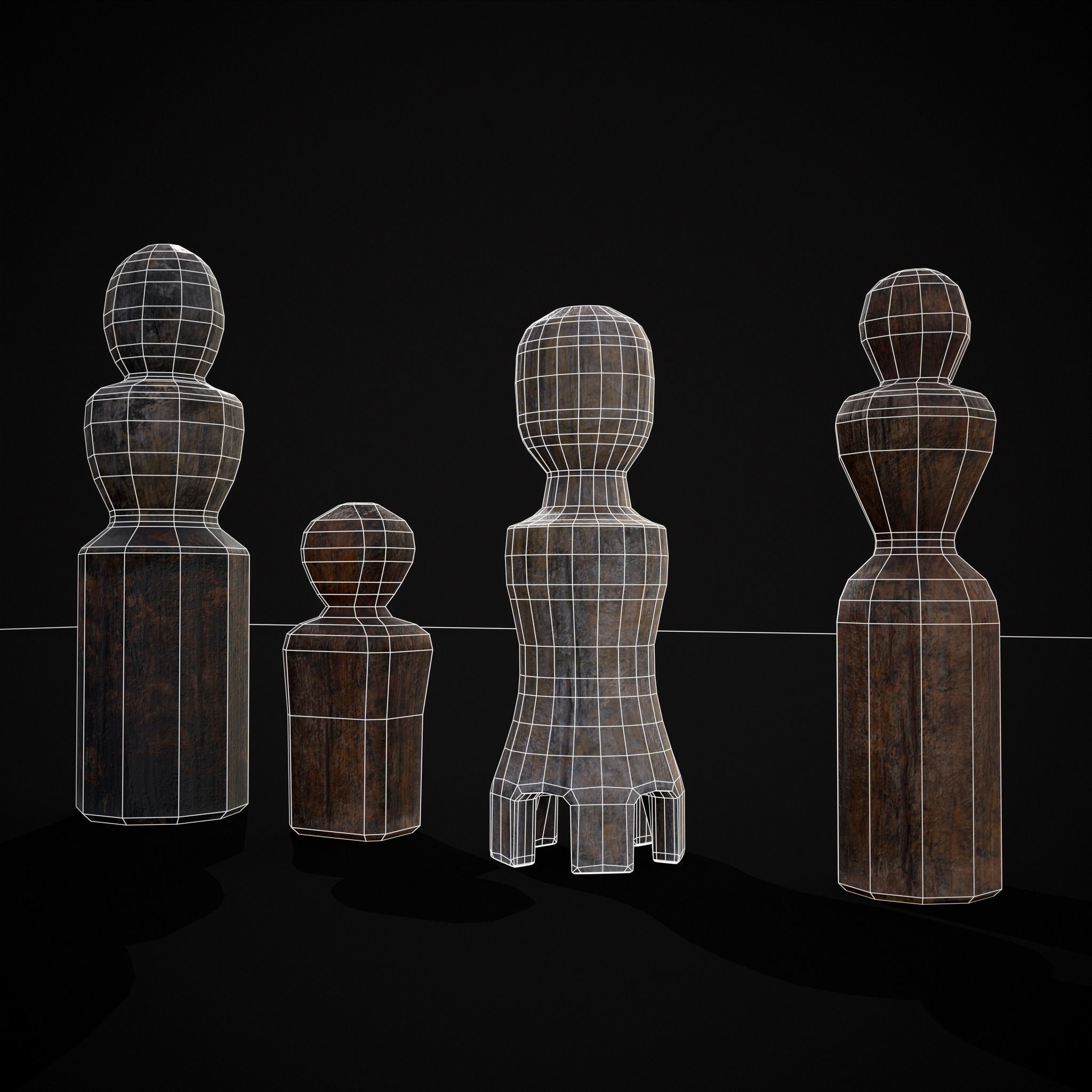 Old Wooden Dolls Low-poly 3D model_6
