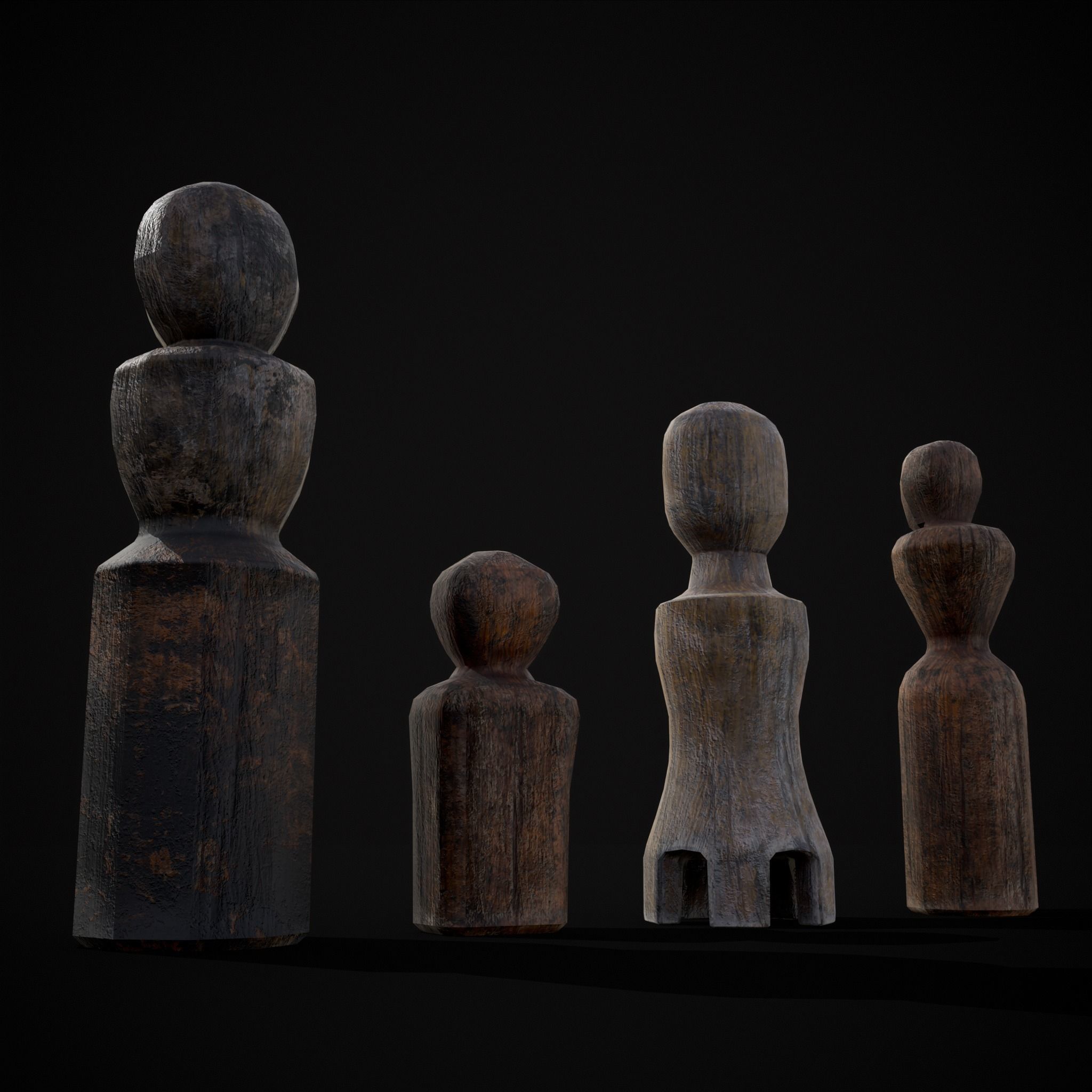 Old Wooden Dolls Low-poly 3D model_7