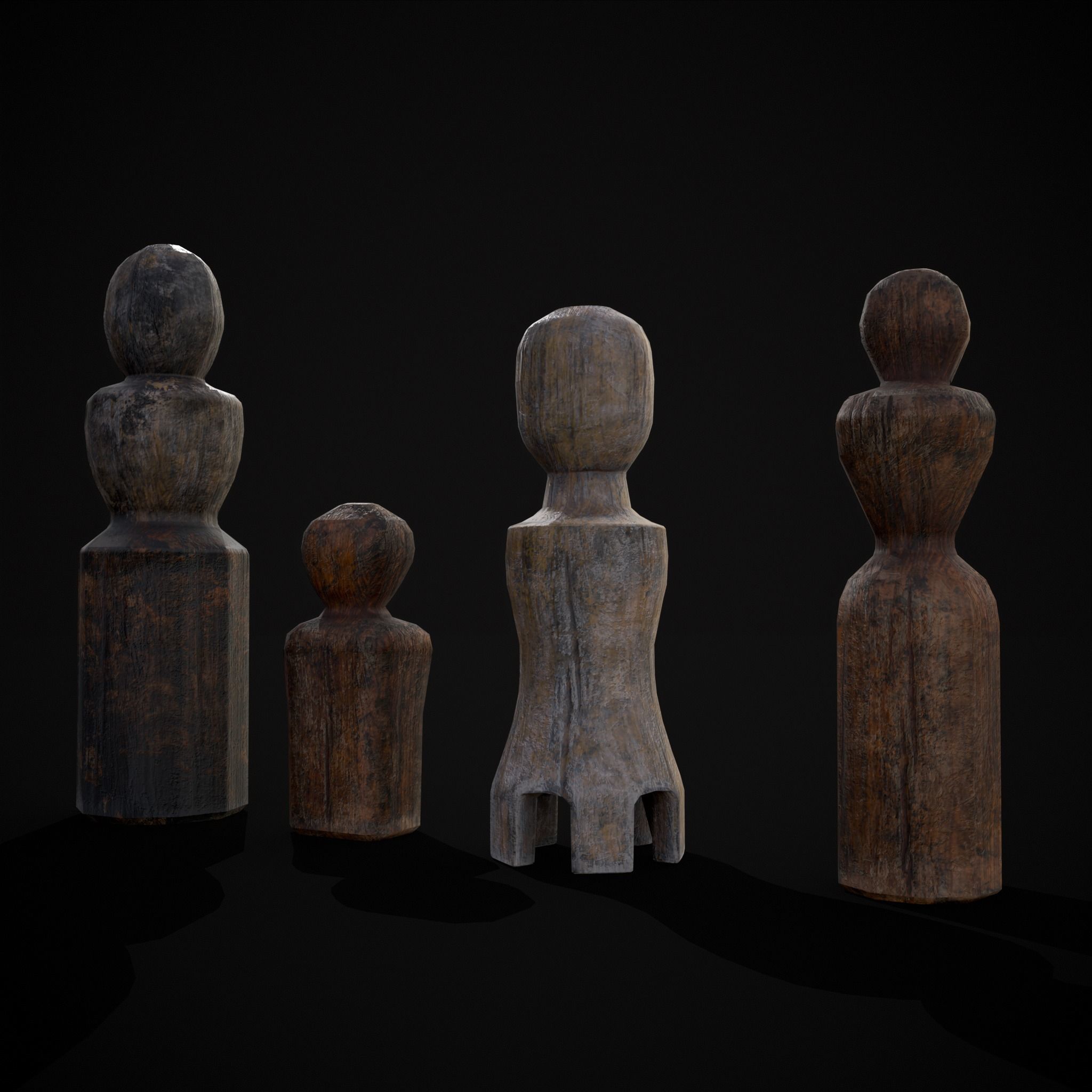 Old Wooden Dolls Low-poly 3D model_5
