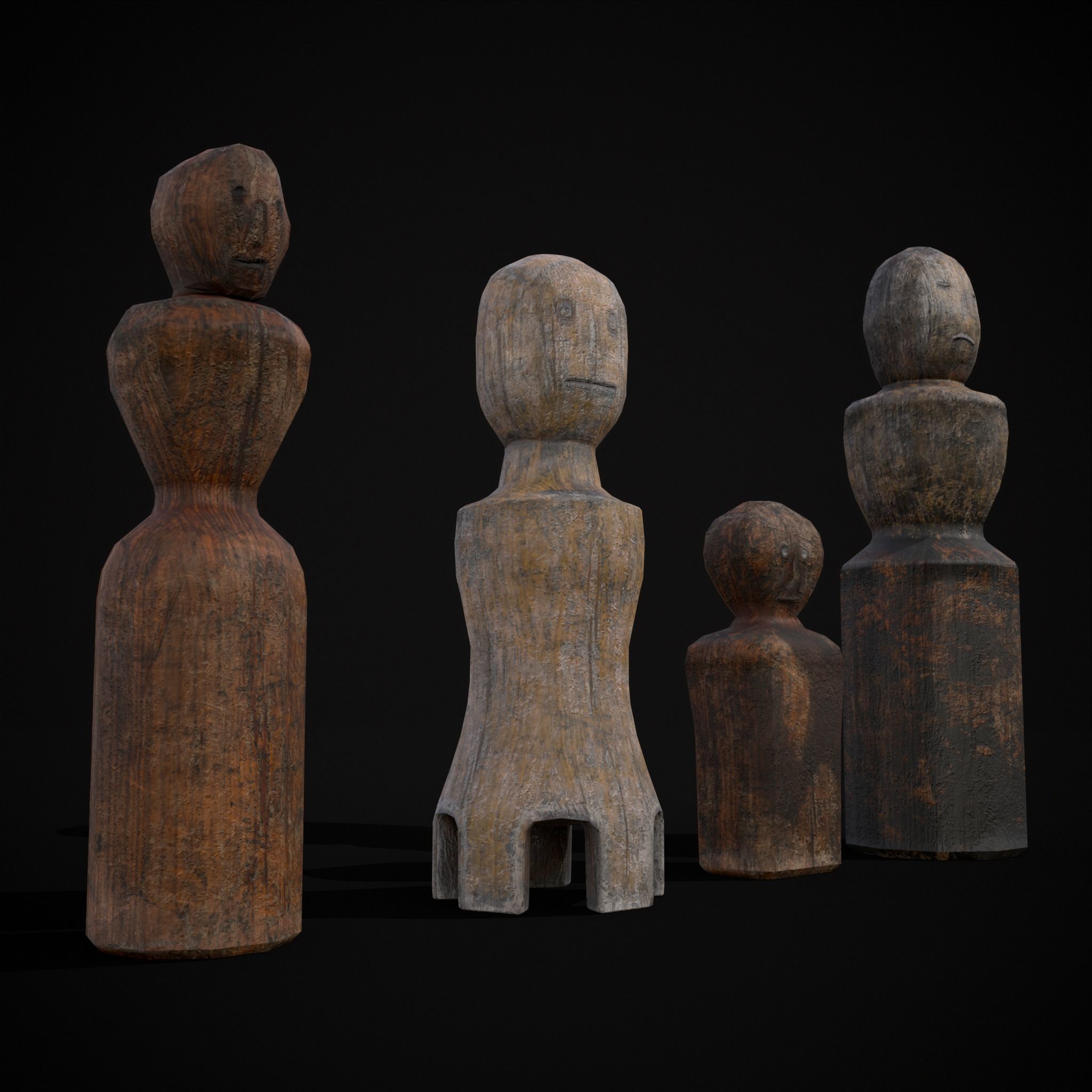 Old Wooden Dolls Low-poly 3D model_3