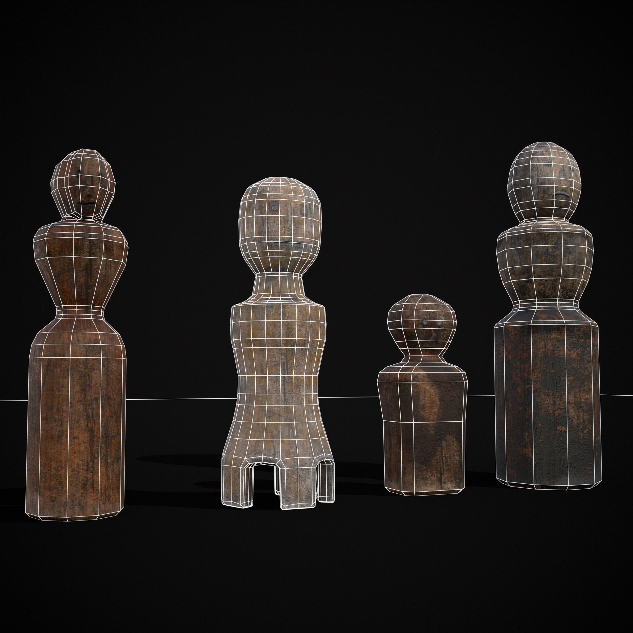 Old Wooden Dolls Low-poly 3D model_20