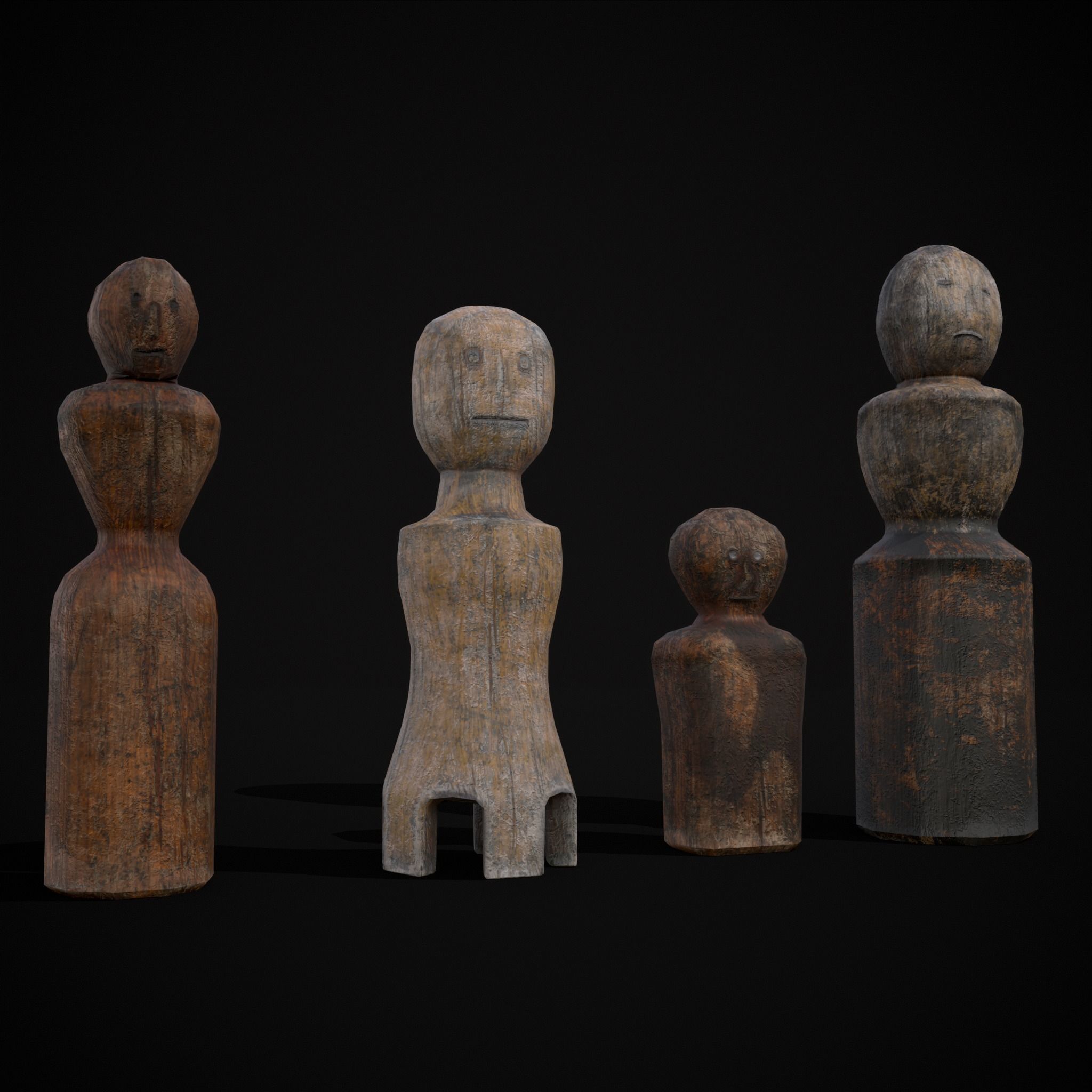 Old Wooden Dolls Low-poly 3D model_19