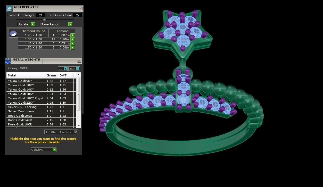 Star charm beads High Jewelry Diamond Cocktail Ring renders 3dm 3D print model_3