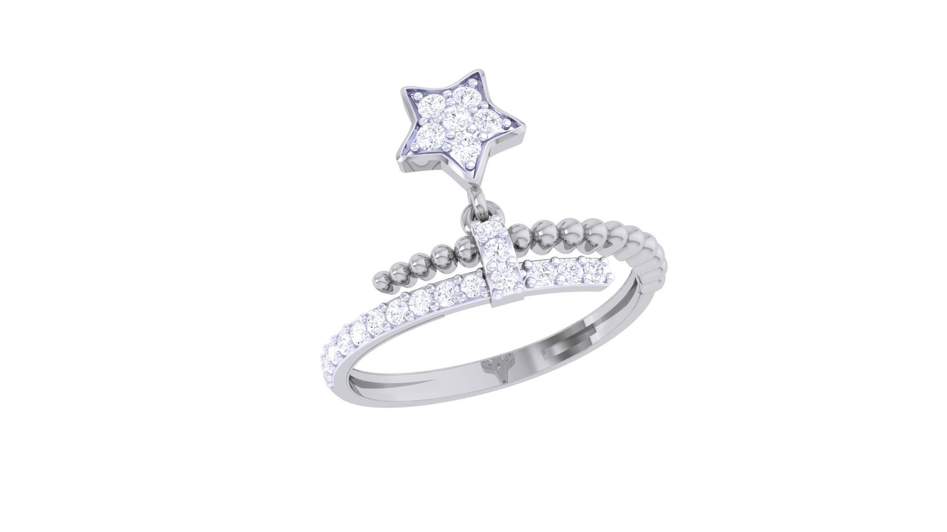 Star charm beads High Jewelry Diamond Cocktail Ring renders 3dm 3D print model_2