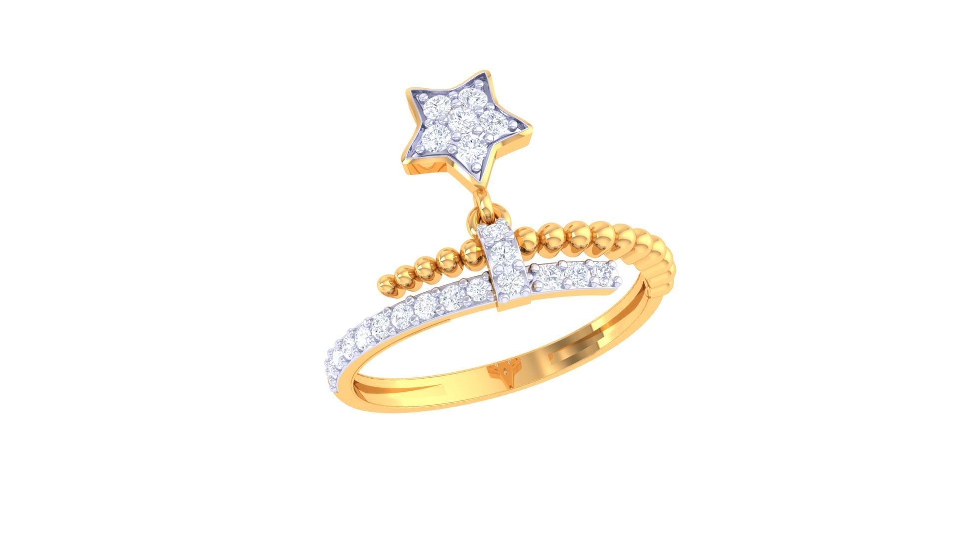 Star charm beads High Jewelry Diamond Cocktail Ring renders 3dm 3D print model_1