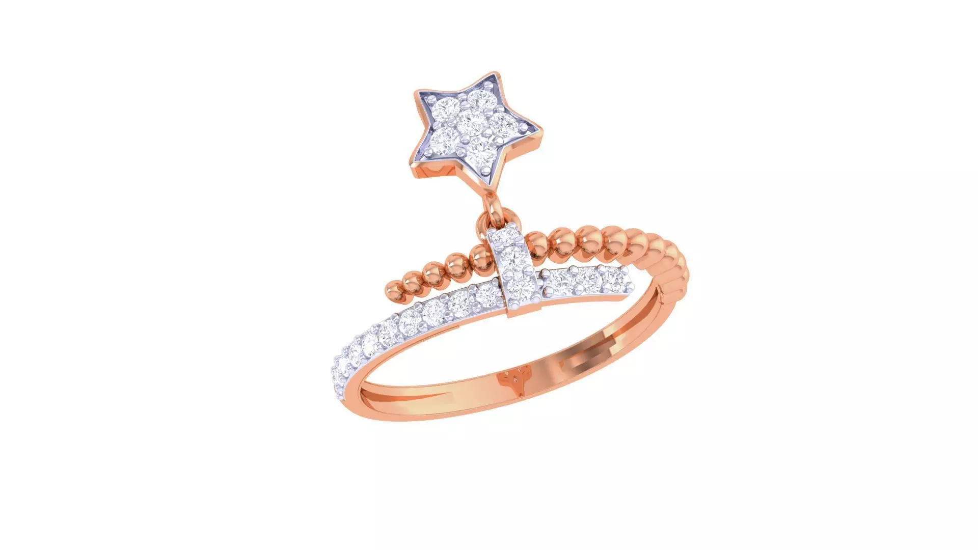 Star charm beads High Jewelry Diamond Cocktail Ring renders 3dm 3D print model_0