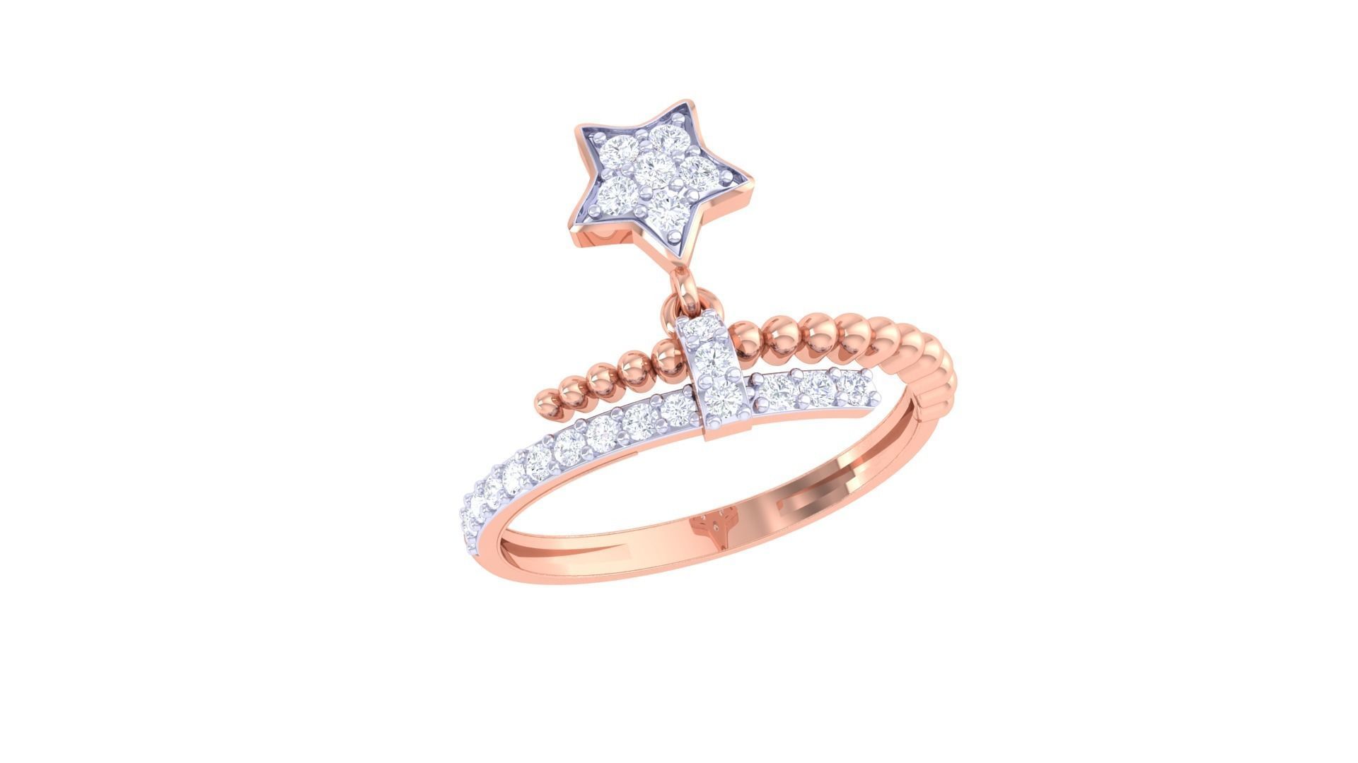 Star charm beads High Jewelry Diamond Cocktail Ring renders 3dm 3D print model_4