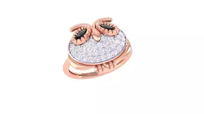 Owl High Jewelry Diamond Cocktail Ring renders 3dm stl details