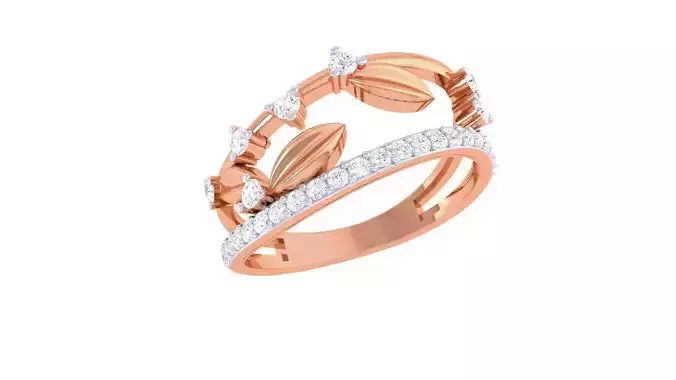 Leaves High Jewelry Diamond Cocktail Ring renders 3dm stl 