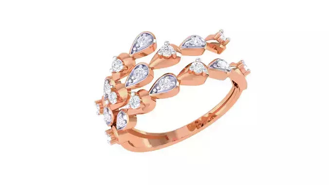 Leaves Vines High Jewelry Diamond Cocktail Ring renders 3dm stl