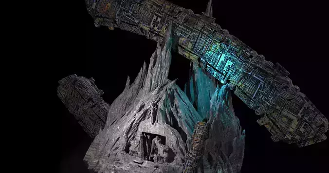 Crashed Engineer ship inspired cliffs 3D 3D model