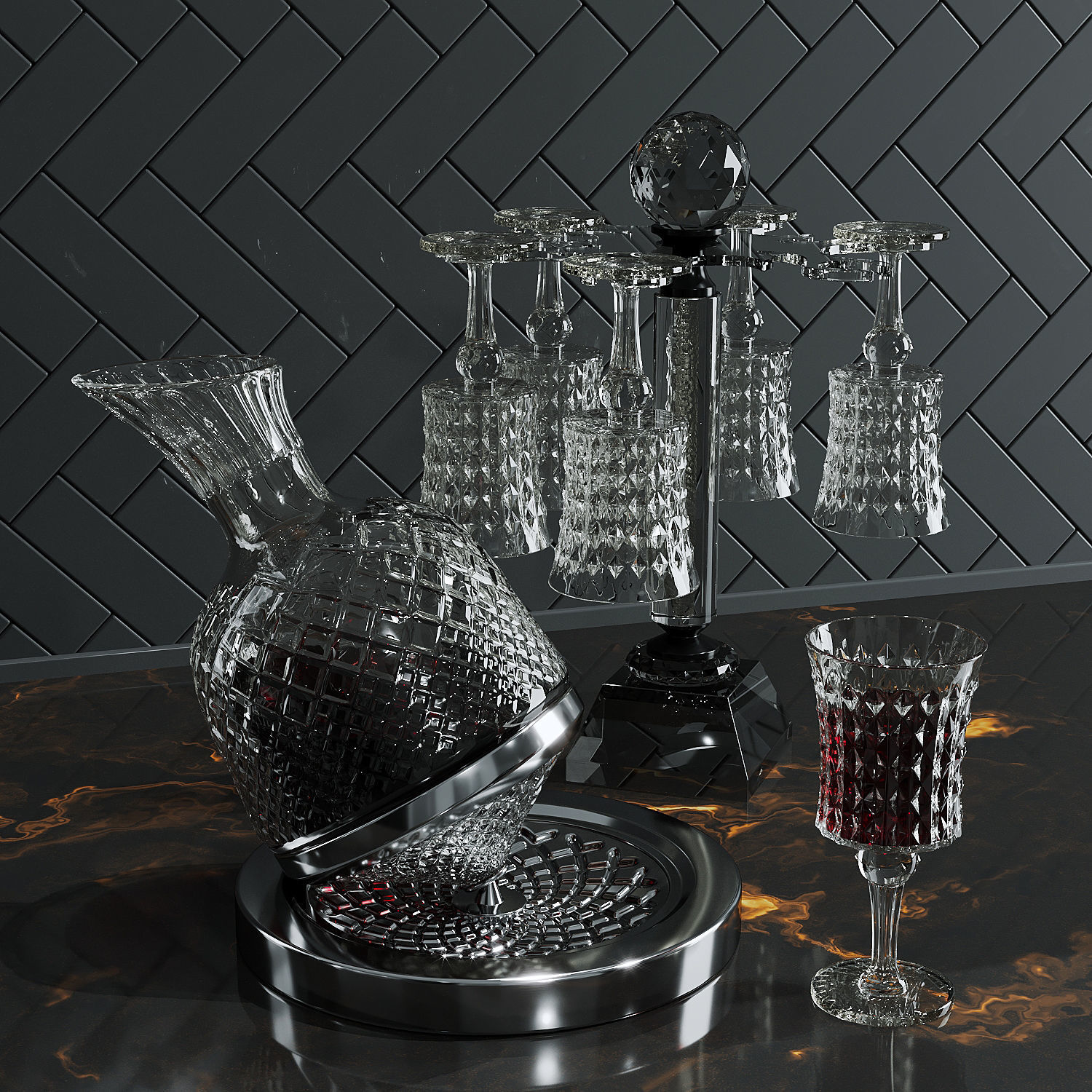 Luxury rotating wine decanter 3D model_1