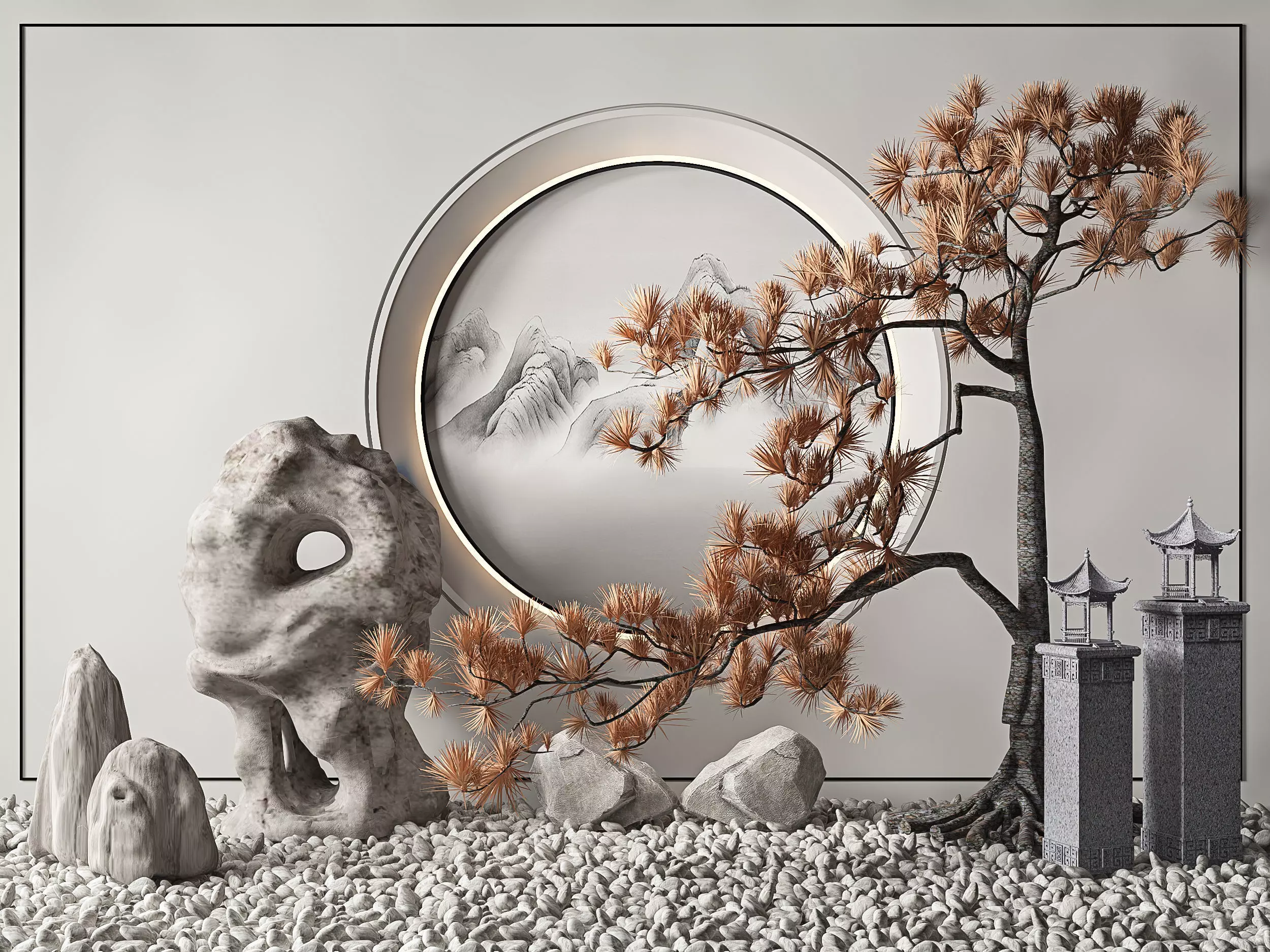 New Chinese Stone Landscape Pine Texture_0