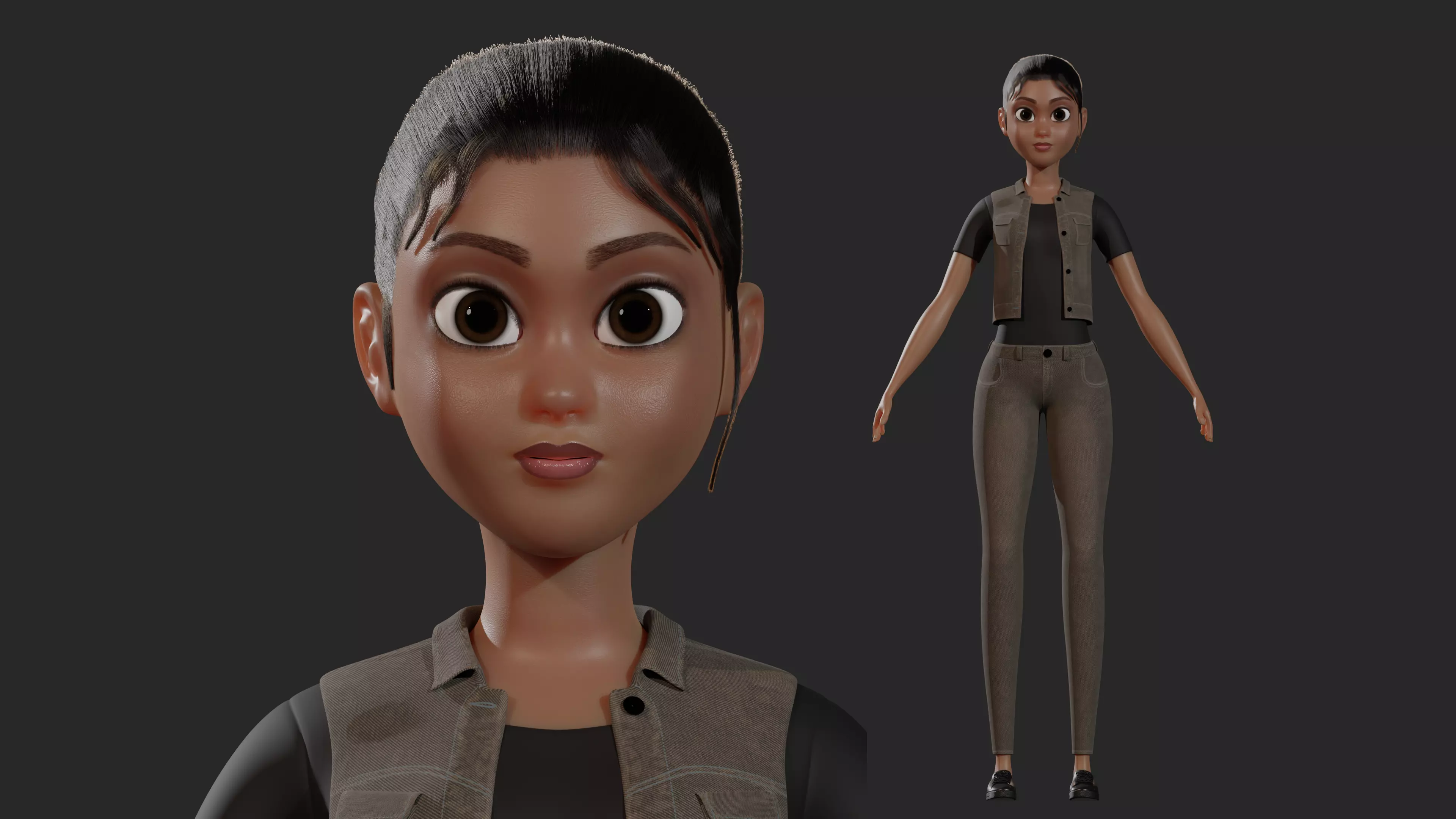 Black Girl Cartoon Character Celia Low-poly 3D model